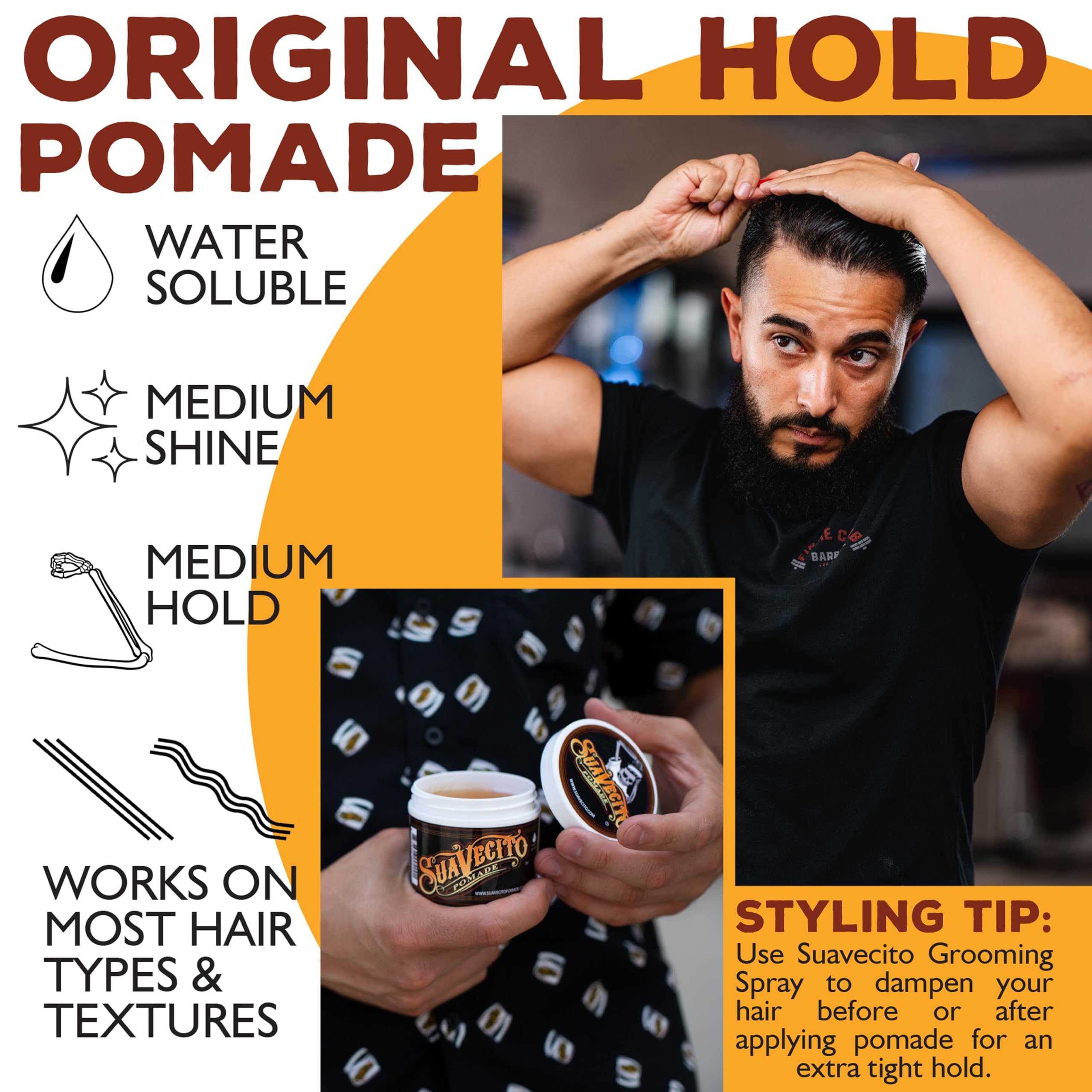 Suavecito Original Pomade – Medium Hold, Water-Based, 8 oz, 2-Pack