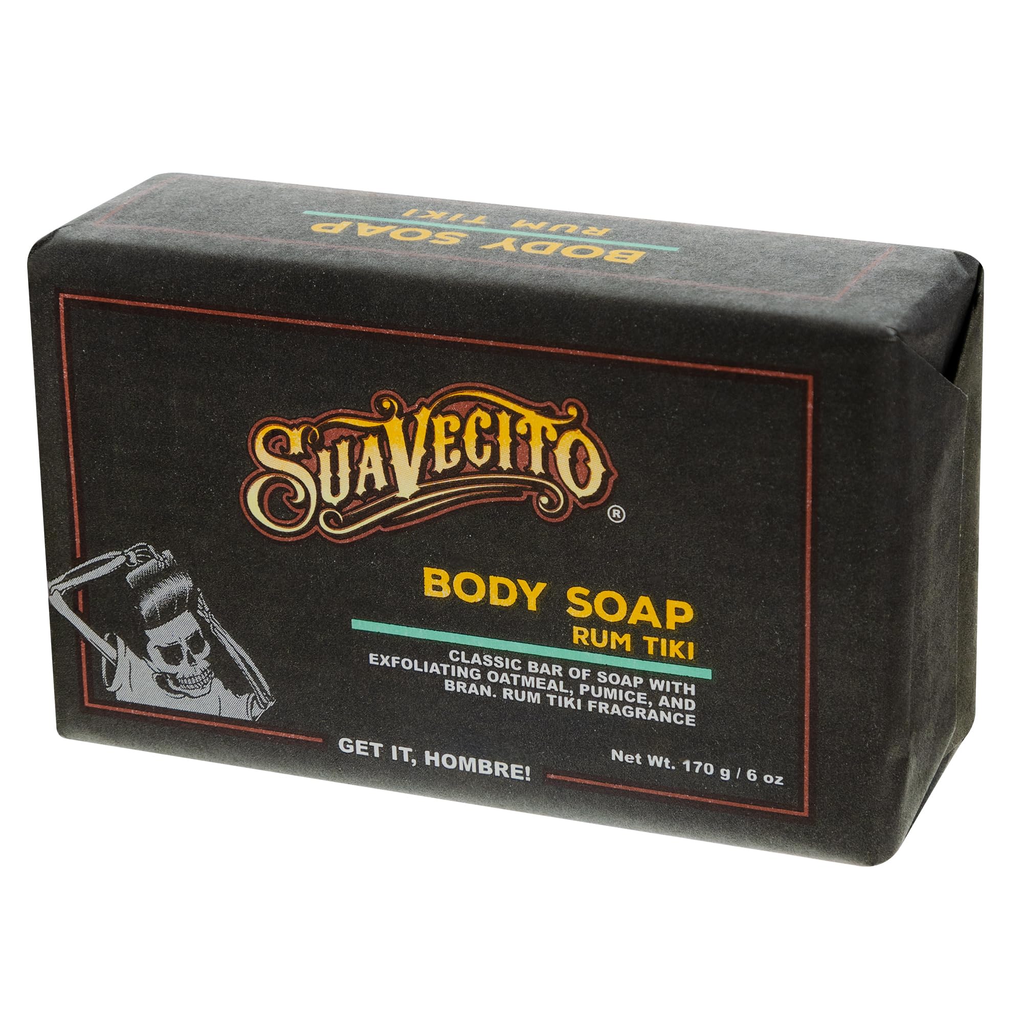 Suavecito Body & Hand Soap Bars — Moisturizing with Masculine Tiki Rum Fragrance, 6 oz (6-Pack)