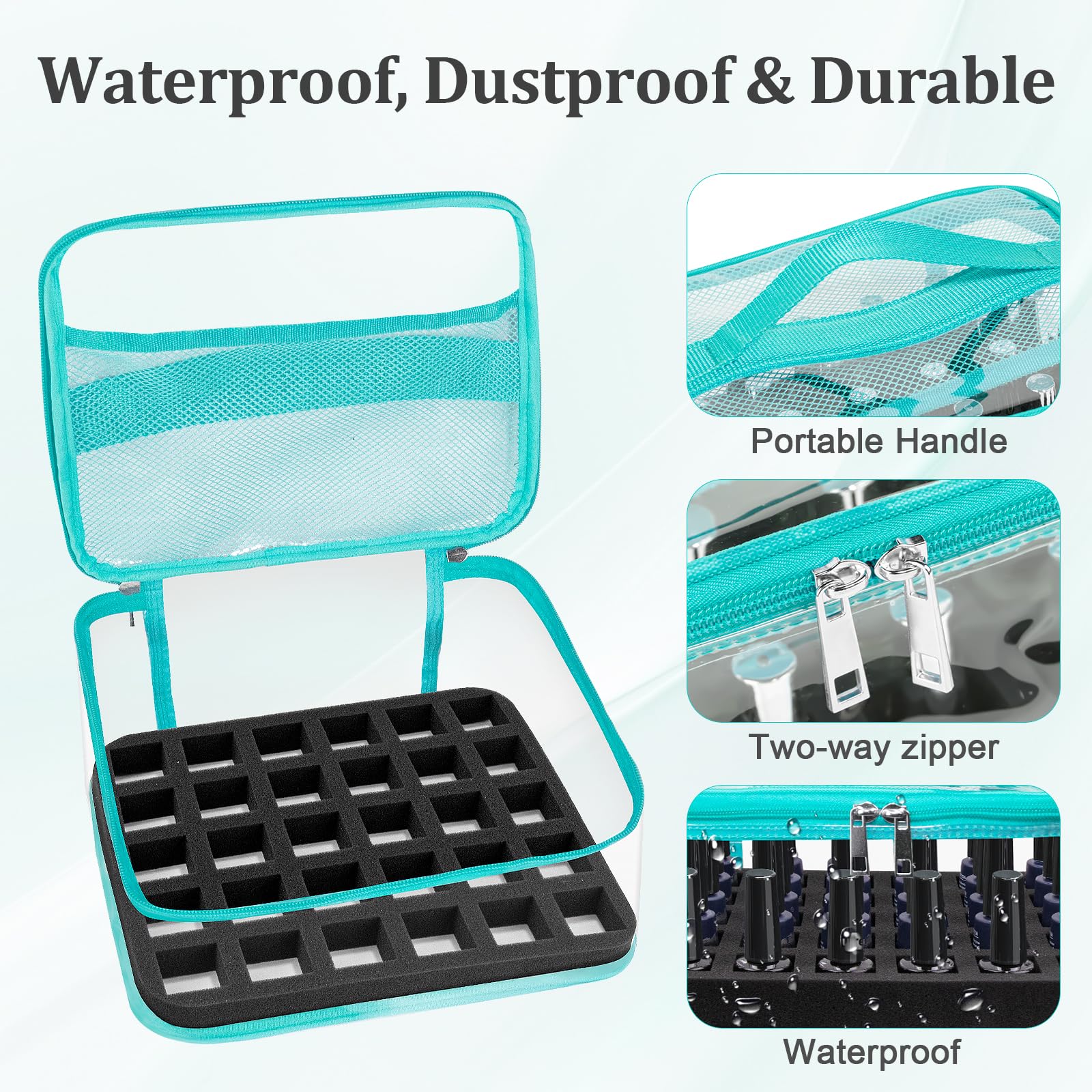 SUBAY Clear Nail Polish Organizer – Holds 30 Bottles (Mint Green)