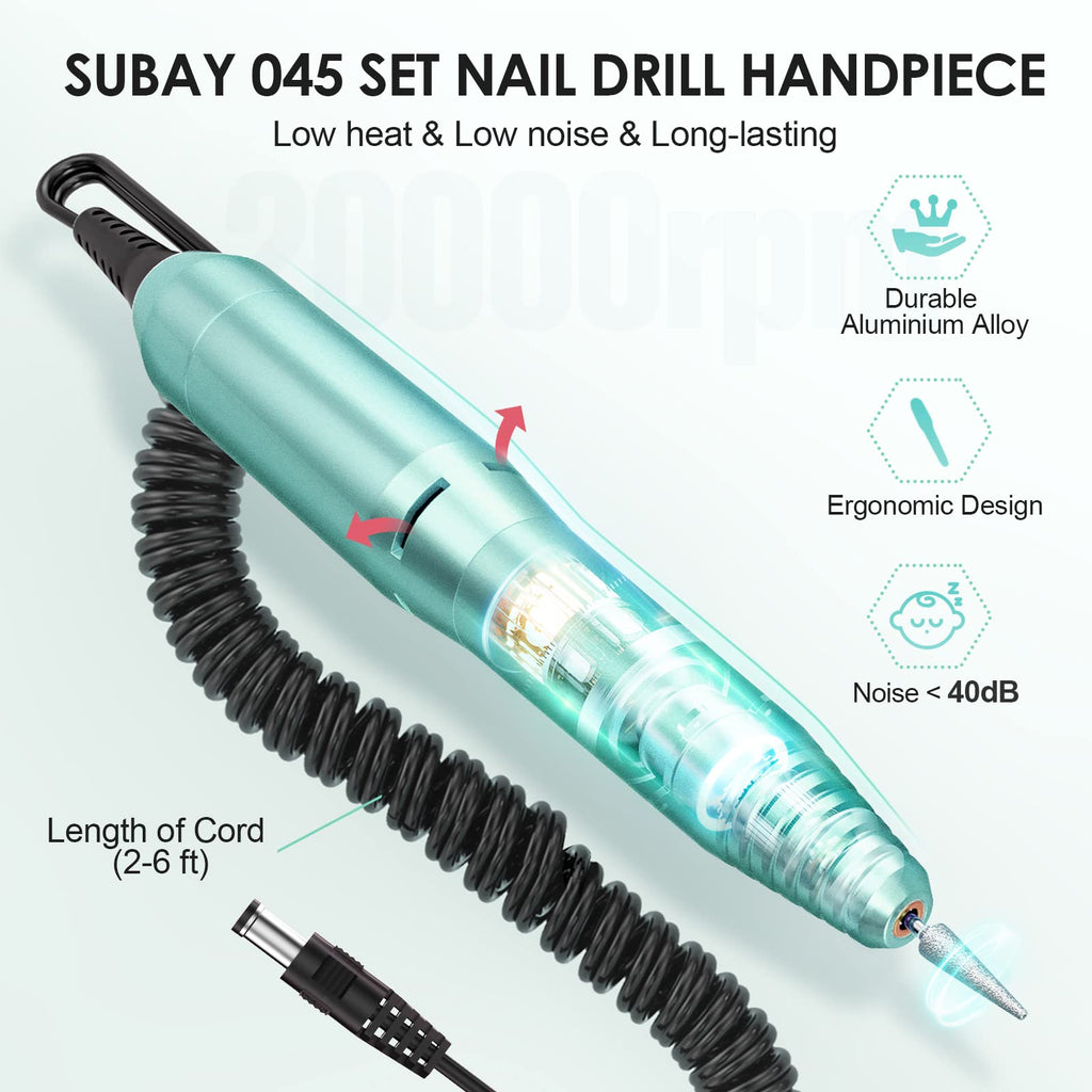 SUBAY Professional Nail Drill Kit – 0–20,000 RPM, Vented Handpiece, 6-Hole Bit System