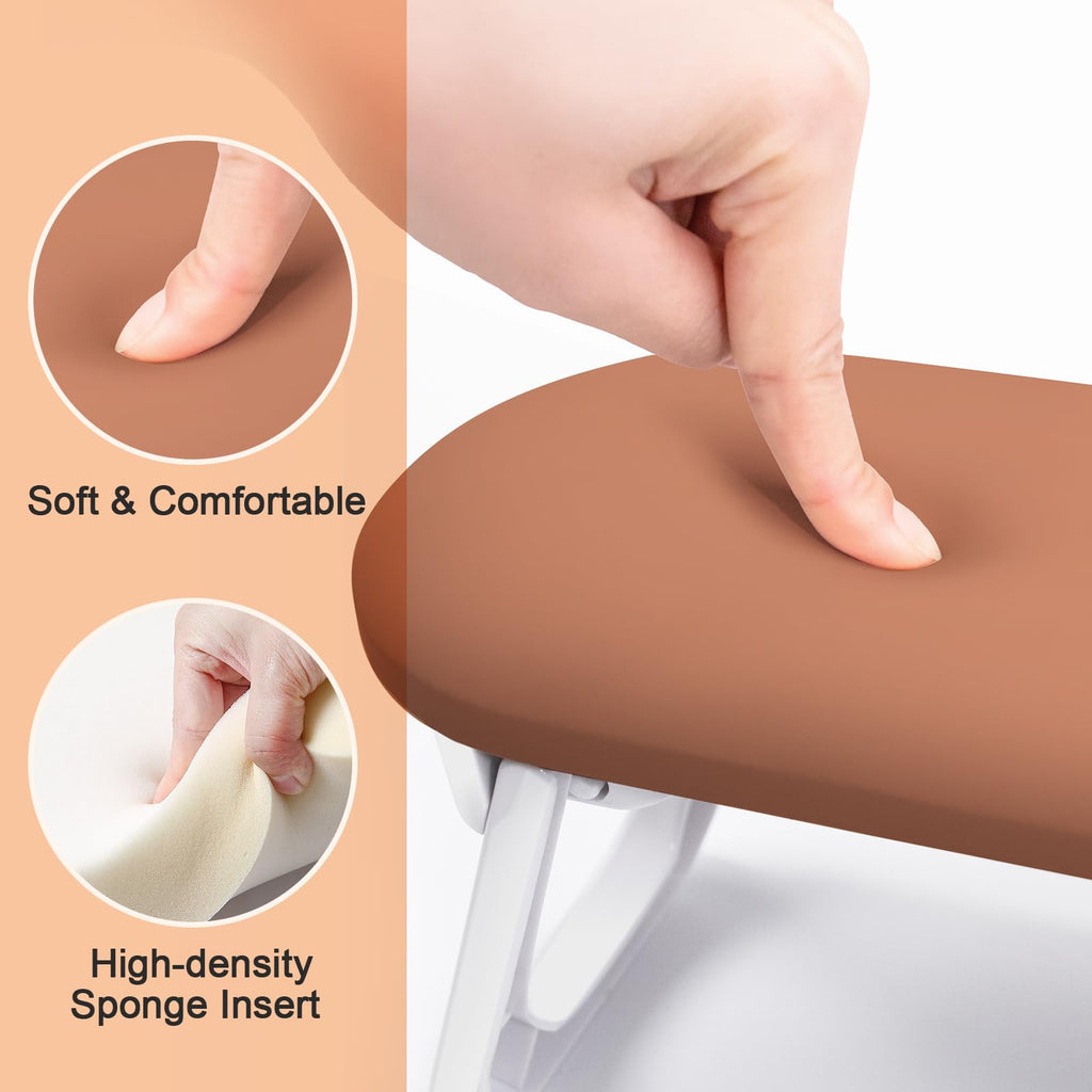 SUBAY Arm Rest for Nails Tech - Foldable PU Leather Hand Rest for Manicure (Caramel)