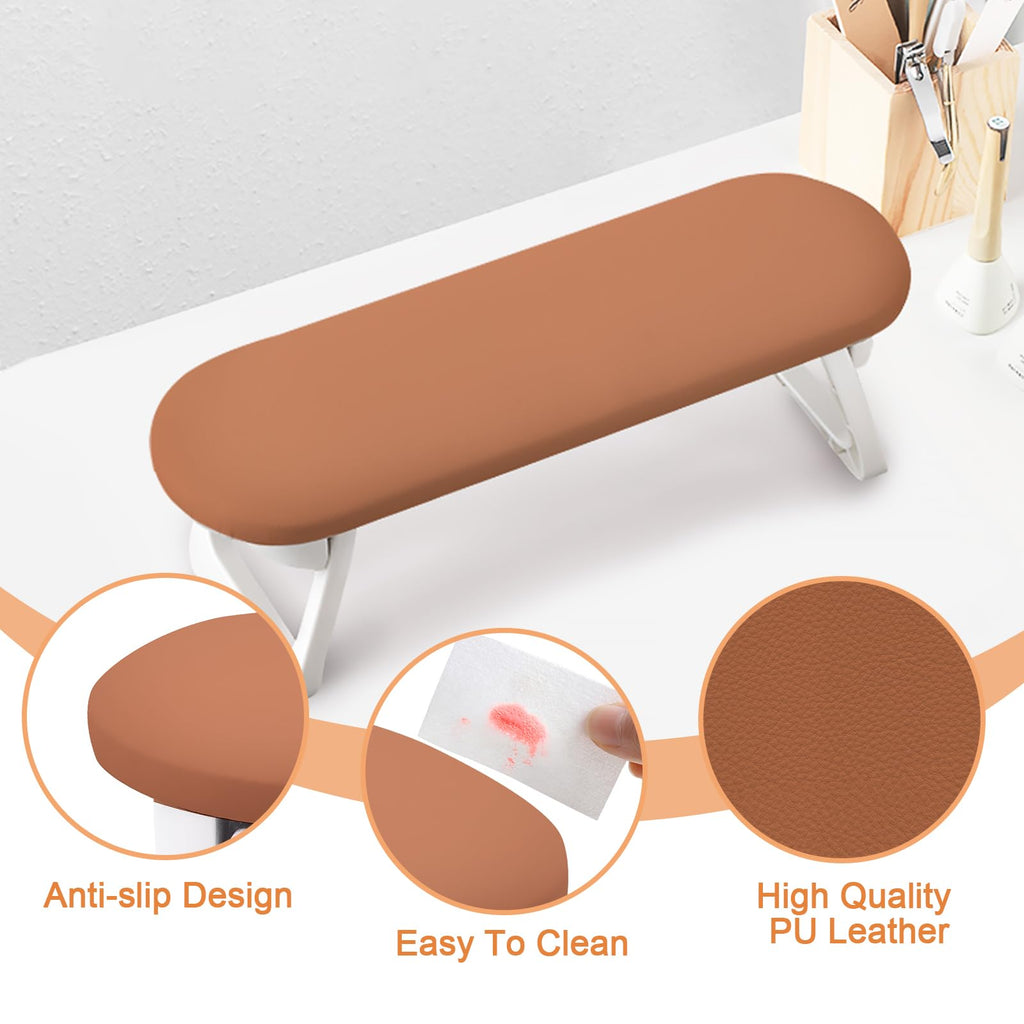 SUBAY Arm Rest for Nails Tech - Foldable PU Leather Hand Rest for Manicure (Caramel)