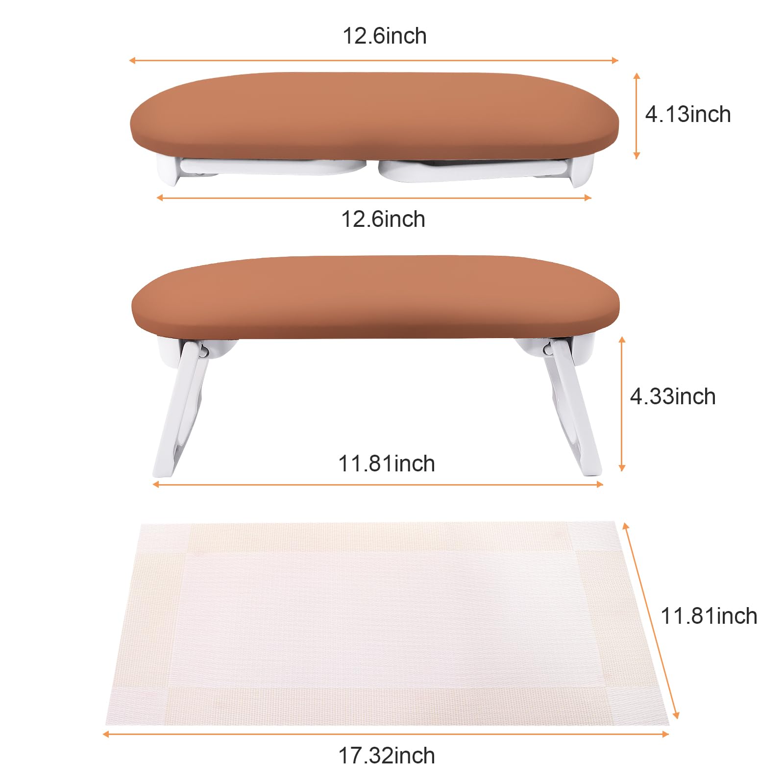 SUBAY Arm Rest for Nails Tech - Foldable PU Leather Hand Rest for Manicure (Caramel)