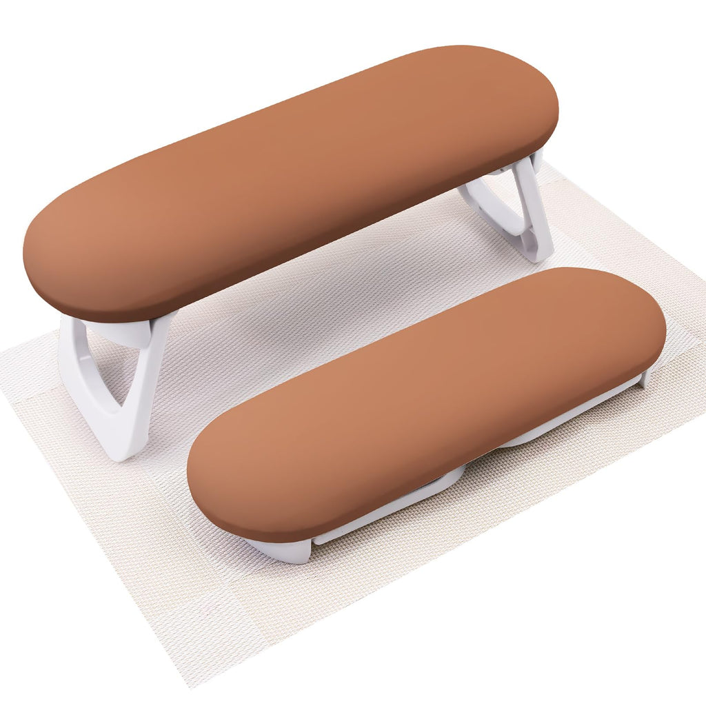 SUBAY Arm Rest for Nails Tech - Foldable PU Leather Hand Rest for Manicure (Caramel)