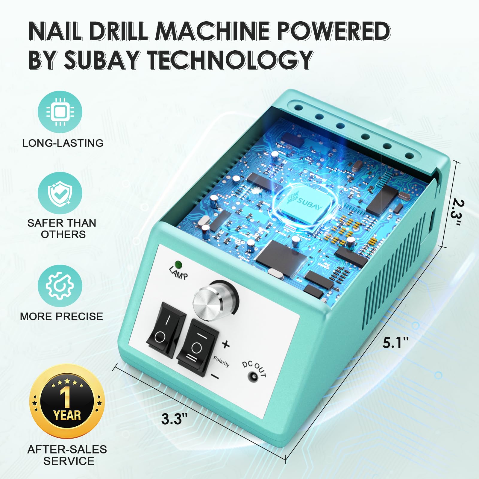 SUBAY Professional Nail Drill Kit – 0–20,000 RPM, Vented Handpiece, 6-Hole Bit System
