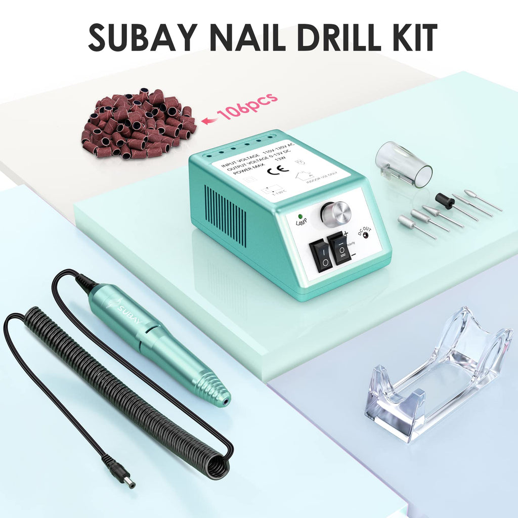 SUBAY Professional Nail Drill Kit – 0–20,000 RPM, Vented Handpiece, 6-Hole Bit System