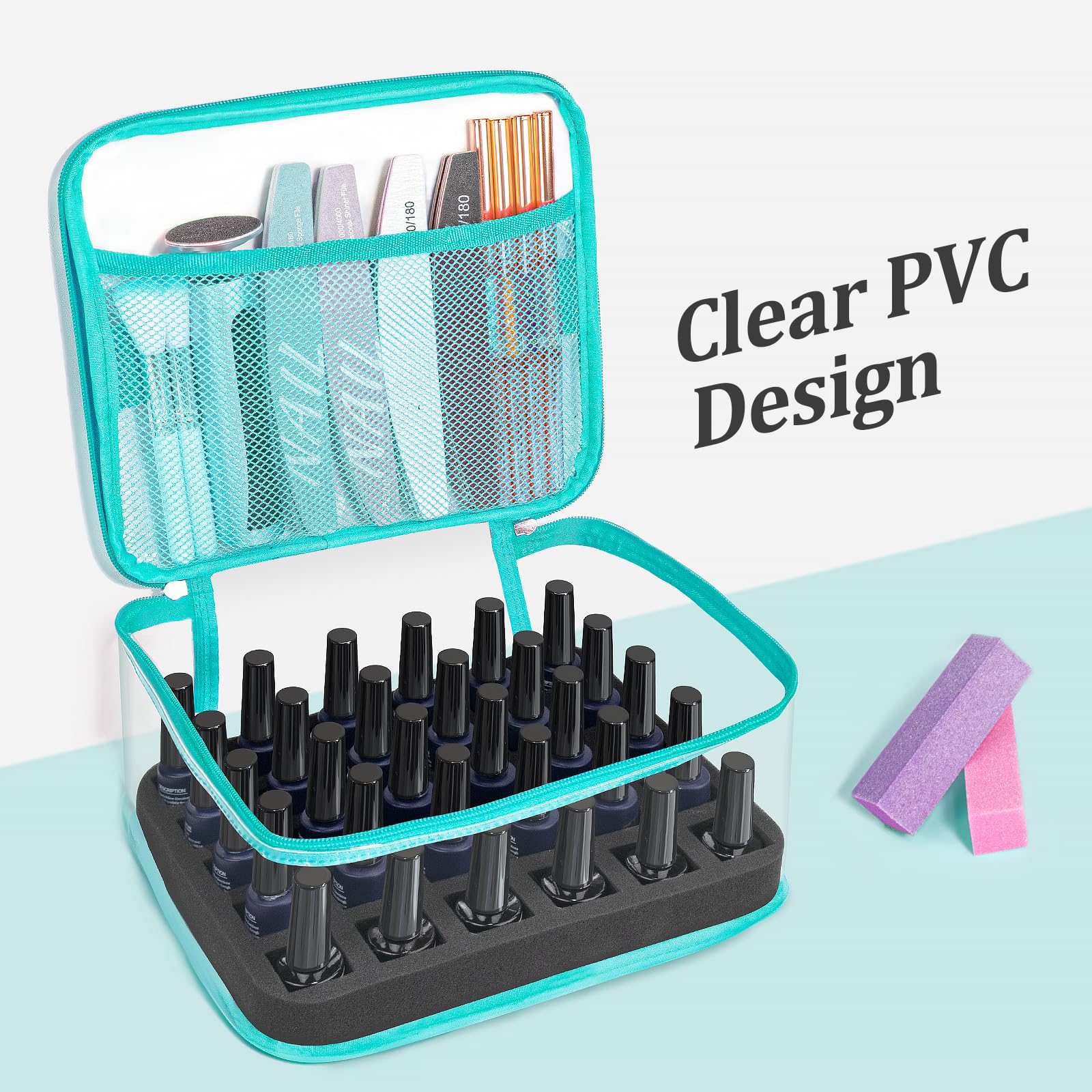 SUBAY Clear Nail Polish Organizer – Holds 30 Bottles (Mint Green)