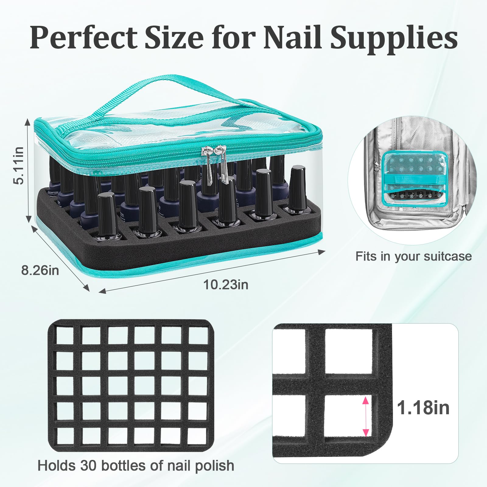 SUBAY Clear Nail Polish Organizer – Holds 30 Bottles (Mint Green)