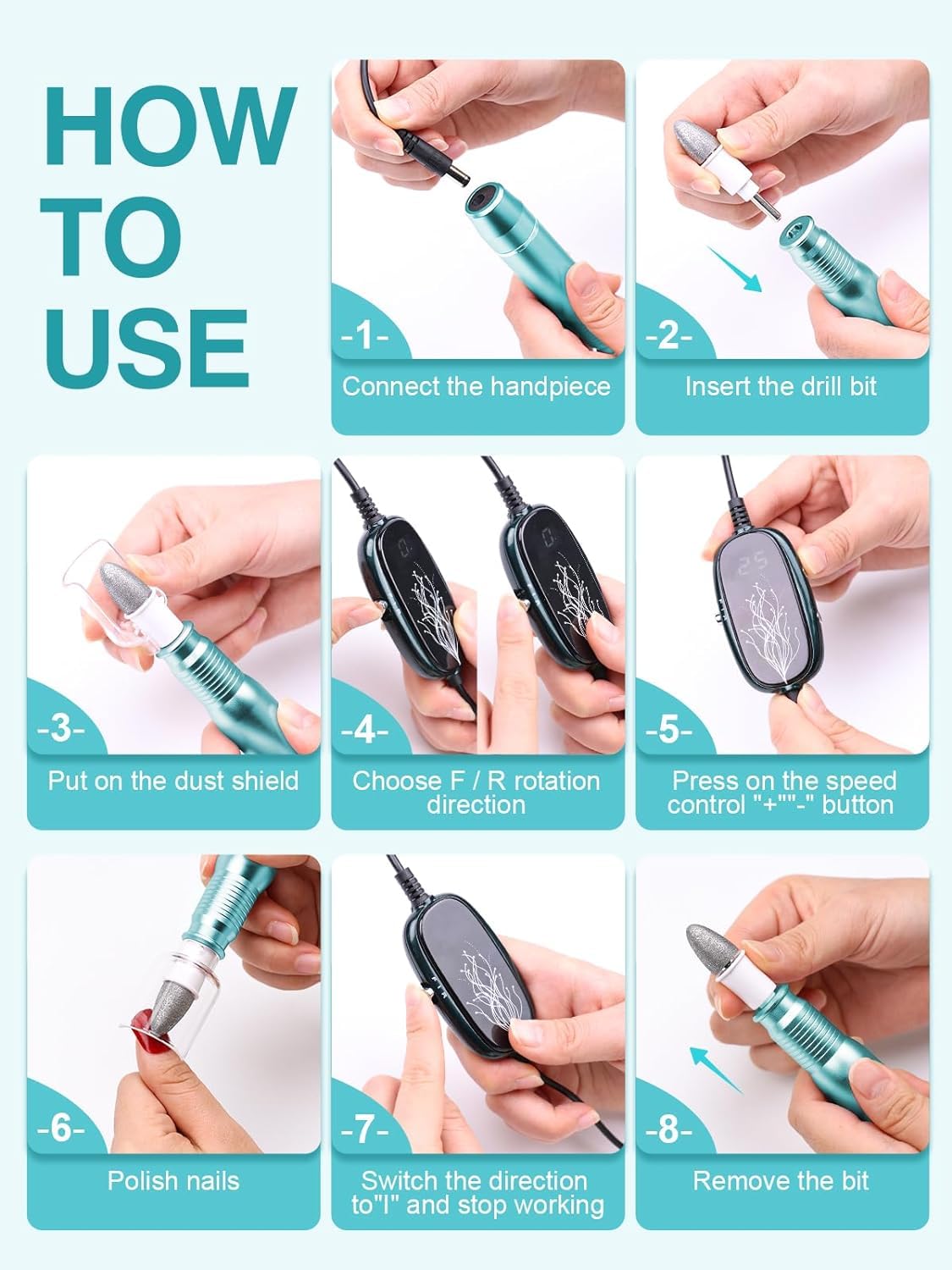 SUBAY Electric Nail Drill Set – 25,000 RPM, 11-in-1 Manicure & Pedicure Kit