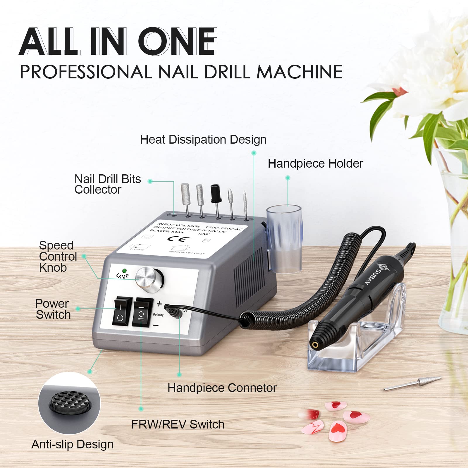 SUBAY Electric Nail Drill 20000RPM – Portable Nail Care Tool for Home and Salon