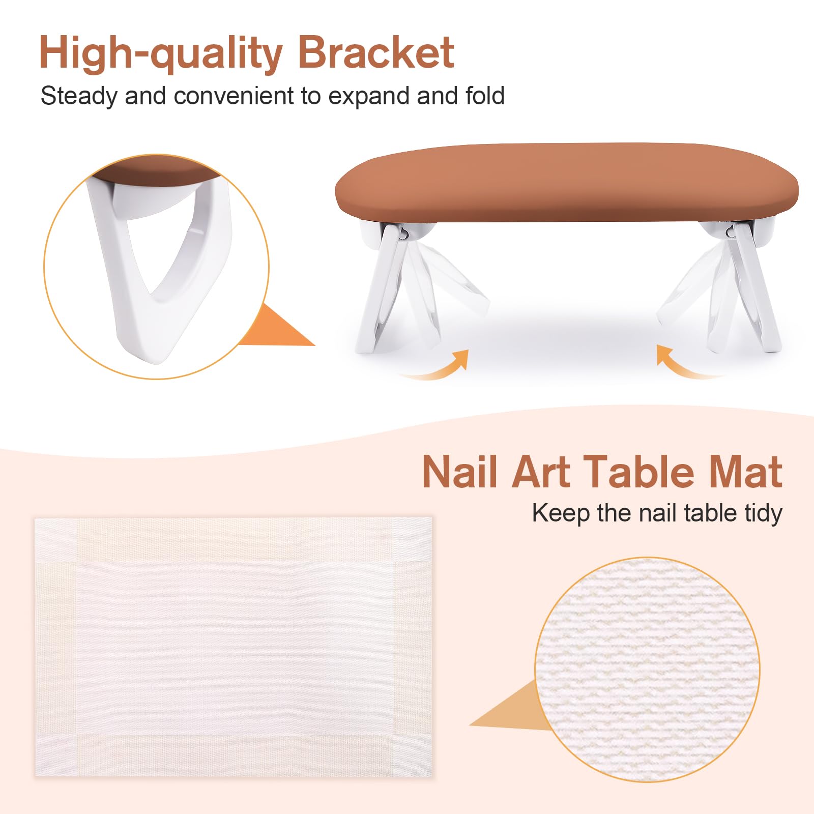 SUBAY Arm Rest for Nails Tech - Foldable PU Leather Hand Rest for Manicure (Caramel)