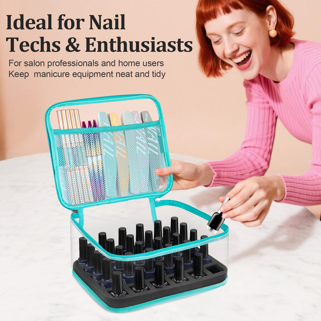 SUBAY Clear Nail Polish Organizer – Holds 30 Bottles (Mint Green)