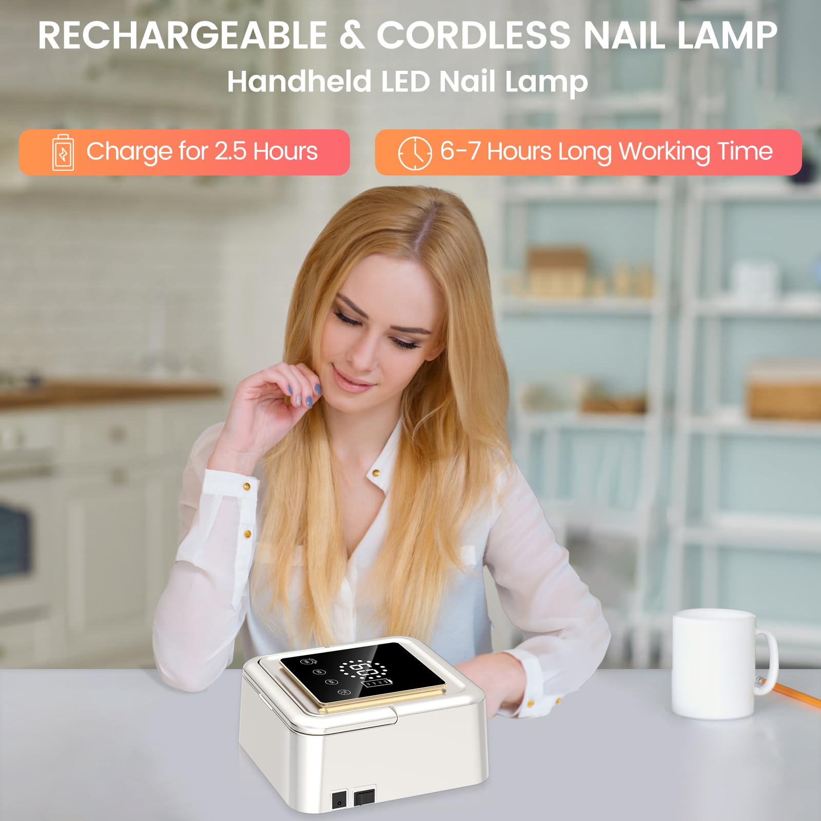 SUBAY UV Nail Lamp 108W – Cordless Gel Curing, 36 Beads, 4 Timer Modes, Auto Sensor (White)