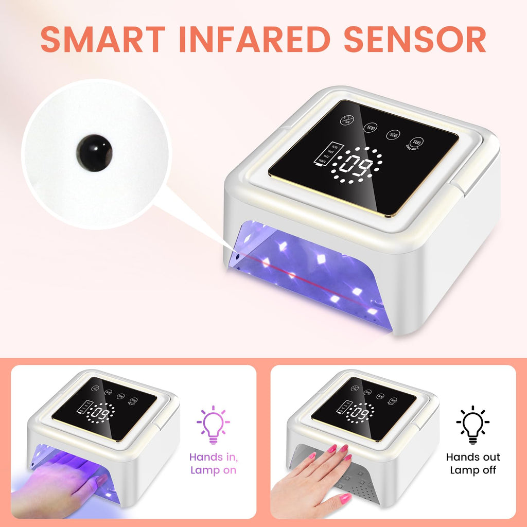 SUBAY UV Nail Lamp 108W – Cordless Gel Curing, 36 Beads, 4 Timer Modes, Auto Sensor (White)