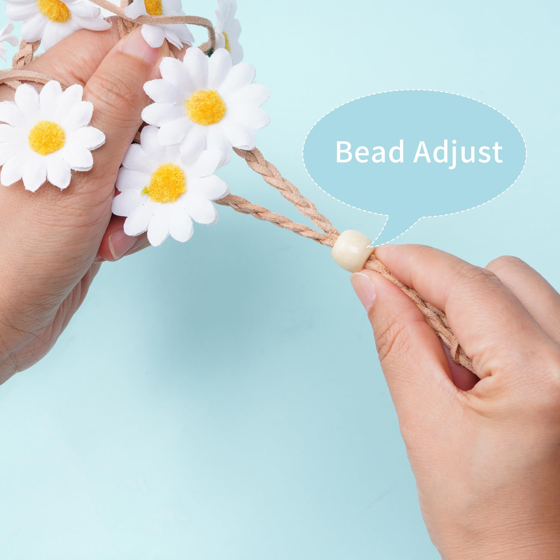Sucrain 2pcs Flower Hippie Headband – Floral Crown Sunflower Hair Accessory (White & Pink)