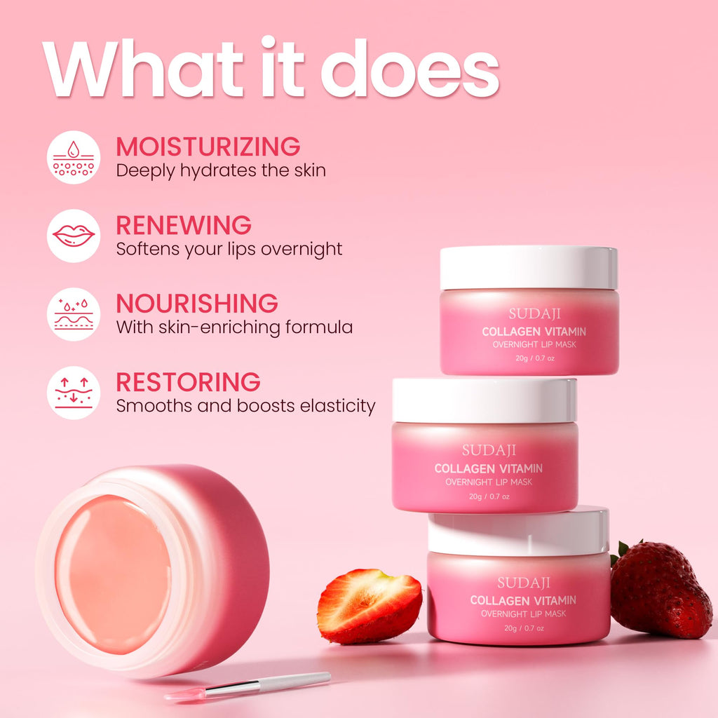 SUDAJI Collagen Lip Mask – Hydrating Lip Balm with Hyaluronic Acid & Vitamins A & E (0.7 oz)