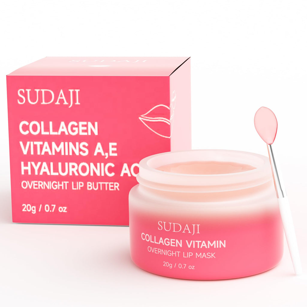 SUDAJI Collagen Lip Mask – Hydrating Lip Balm with Hyaluronic Acid & Vitamins A & E (0.7 oz)