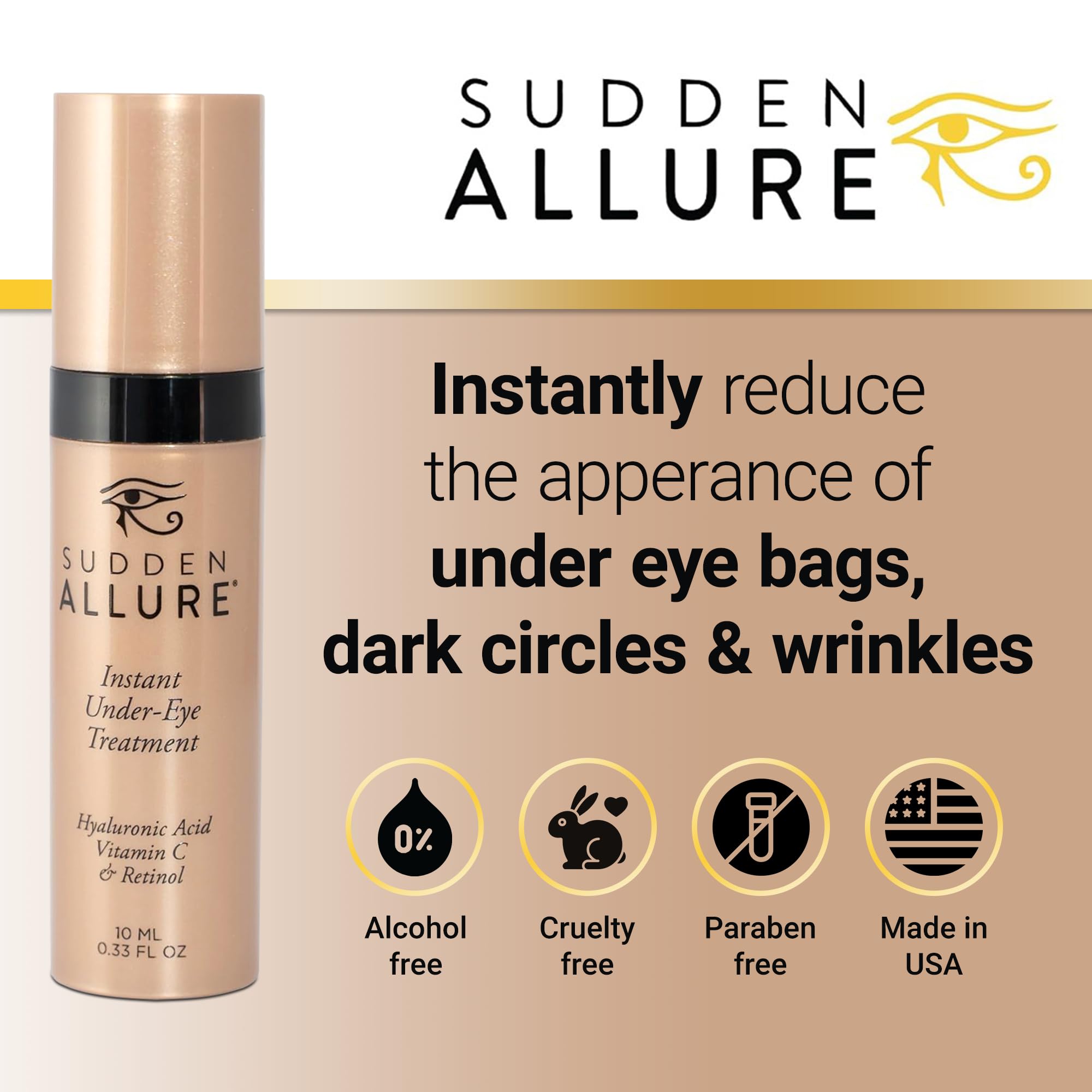 Sudden Allure Instant Under Eye Treatment Serum – Tighten, Lift & Brighten (2x10ml, Made in USA)