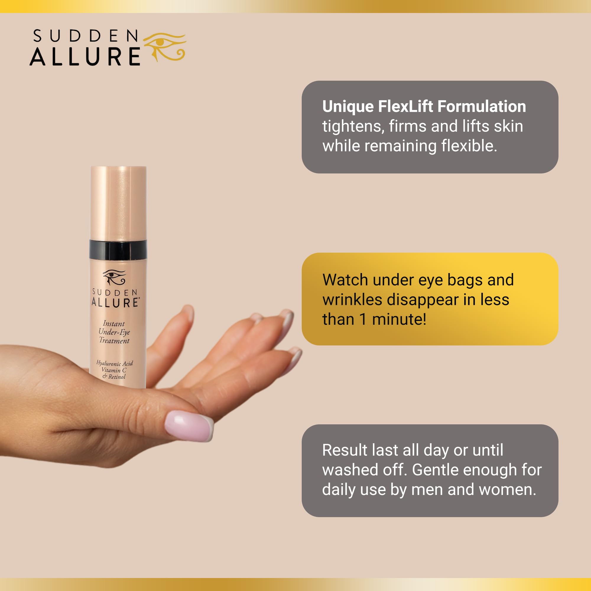 Sudden Allure Instant Under Eye Treatment Serum – Tighten, Lift & Brighten (2x10ml, Made in USA)