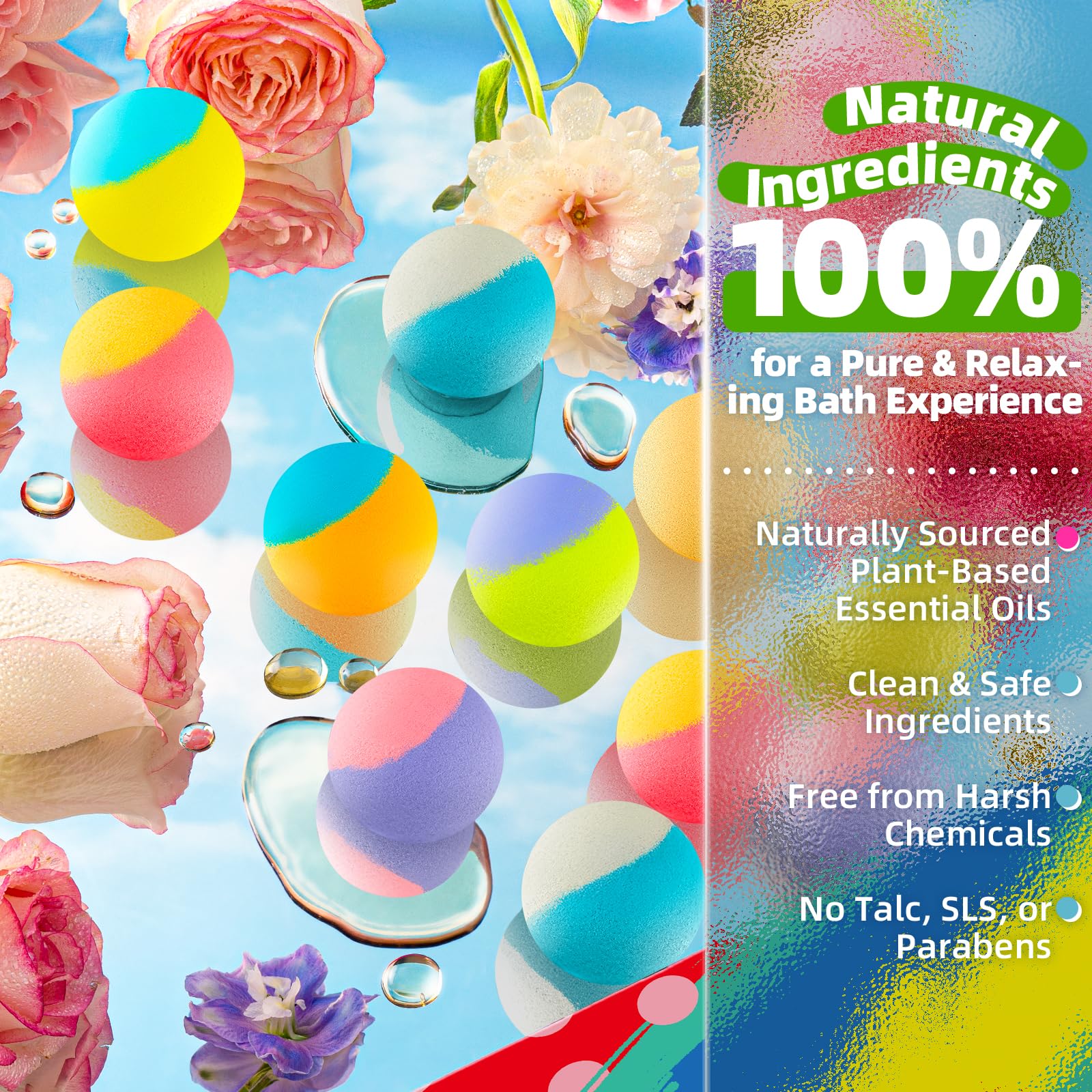SudsyRoar 64 Pack Natural Bath Bombs Bulk Set – 8 Scents, Organic Ingredients, Long-Lasting Bubbles