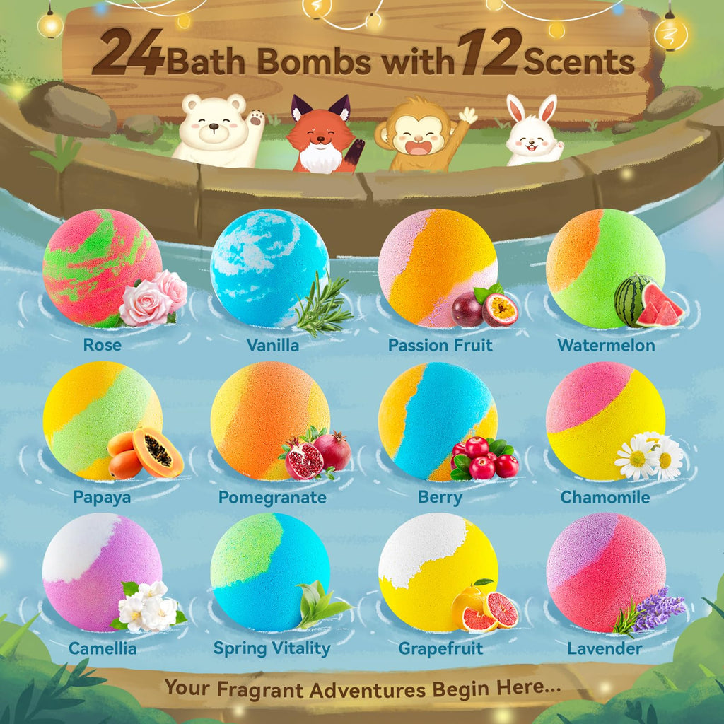 SudsyRoar Bath Bombs for Kids – 24 Surprises, Glow-in-The-Dark Toys