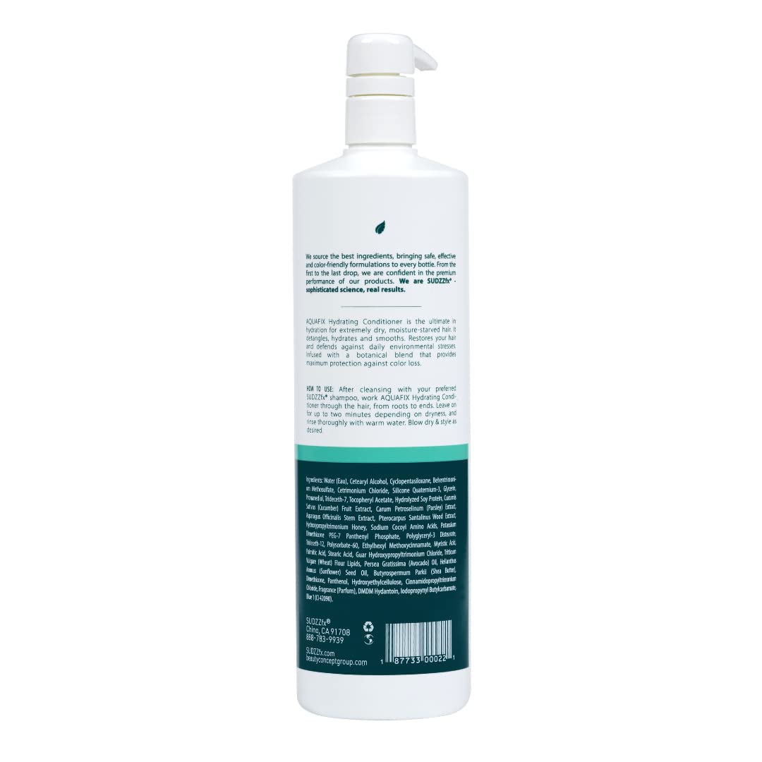 SUDZZFX AquaFix Hydrating Conditioner for Dry, Damaged Hair – 33.8 Fl Oz | Sulfate Free, Color Safe, Extensions Safe