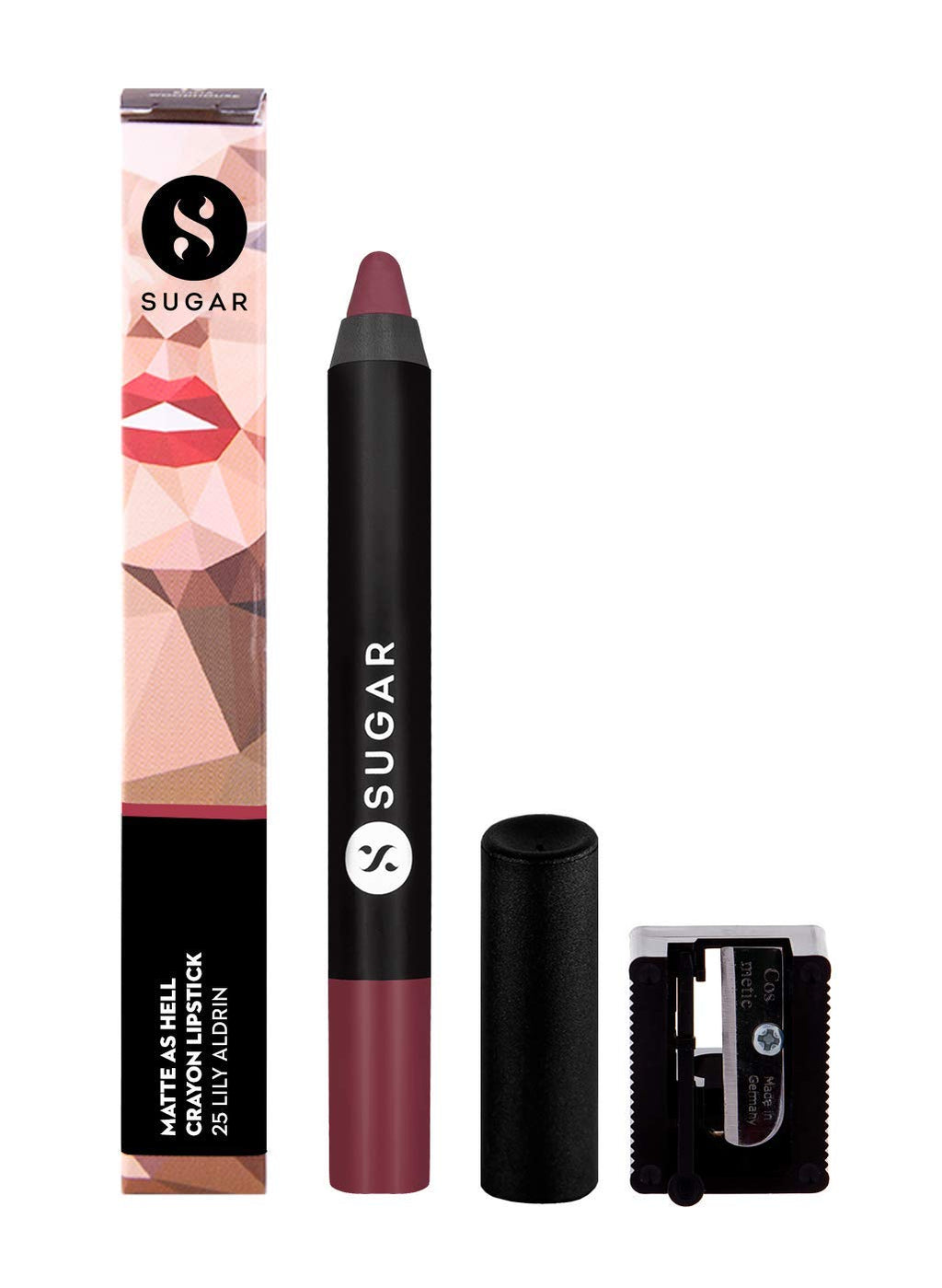 Matte As Hell Crayon Lipstick Lily Aldrin Mauve Pink | SUGAR Cosmetics – Long-Lasting Matte Lip Color + Free Sharpener