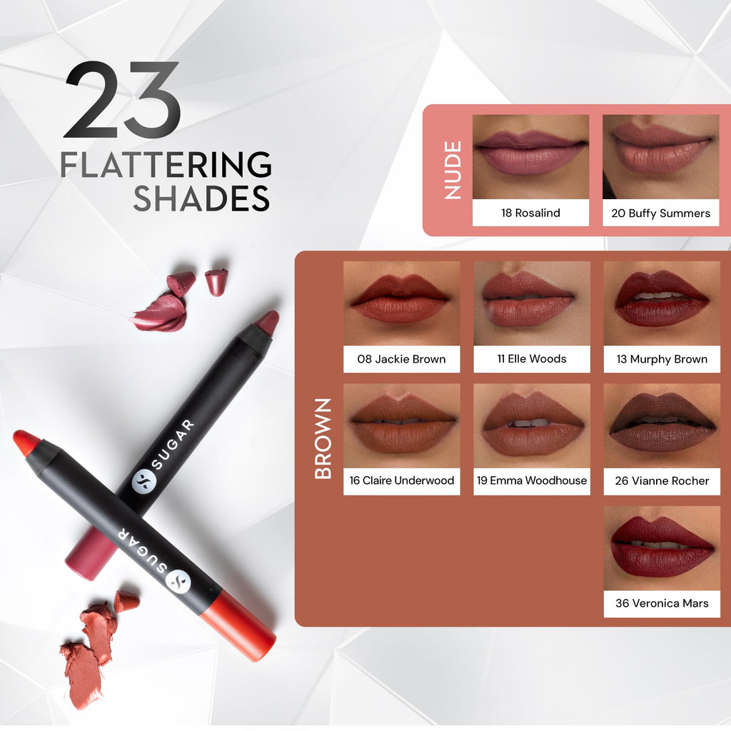 SUGAR Cosmetics Matte as Hell Crayon Lipstick – 8+ Hour Wear, Sharpener Included, 2.8 g, Shade 35 Claire Redfield