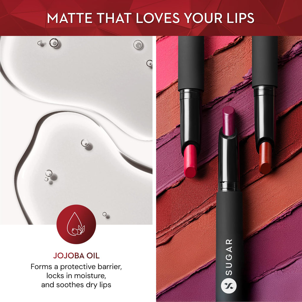 SUGAR Matte Attack Transferproof Lipstick – Maroon Vibe (Dark Red)