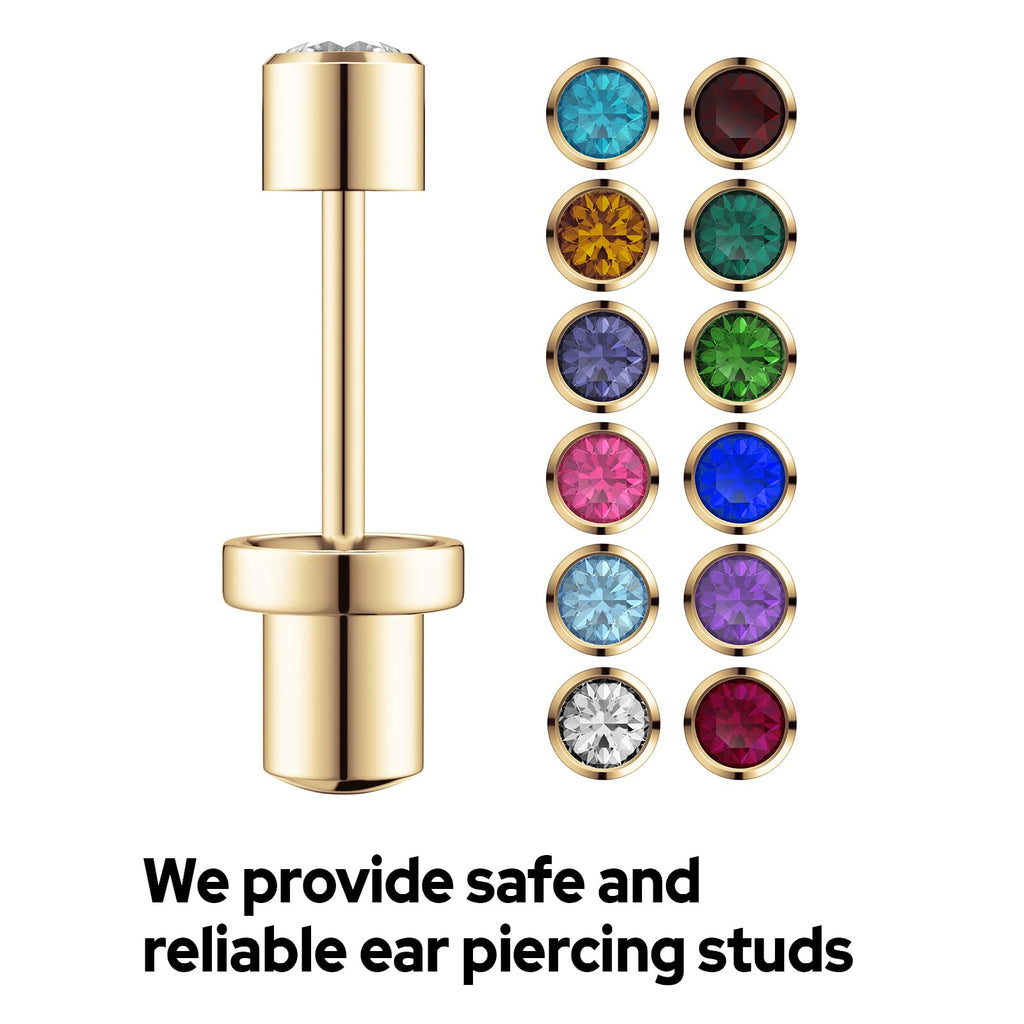 SugarTang Gold Ear Piercing Kit 4mm with Safety Back – 2 Pack, 316L Stainless Steel, Tanzanite