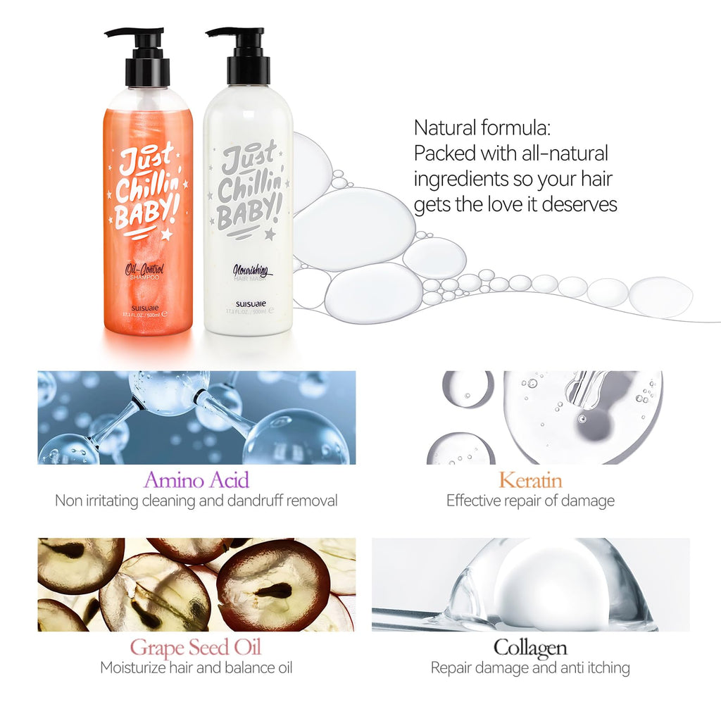 Suisuaie Clarifying Shampoo & Conditioner Set for Greasy Hair – Buildup & Dry Ends | 32.4 Fl Oz
