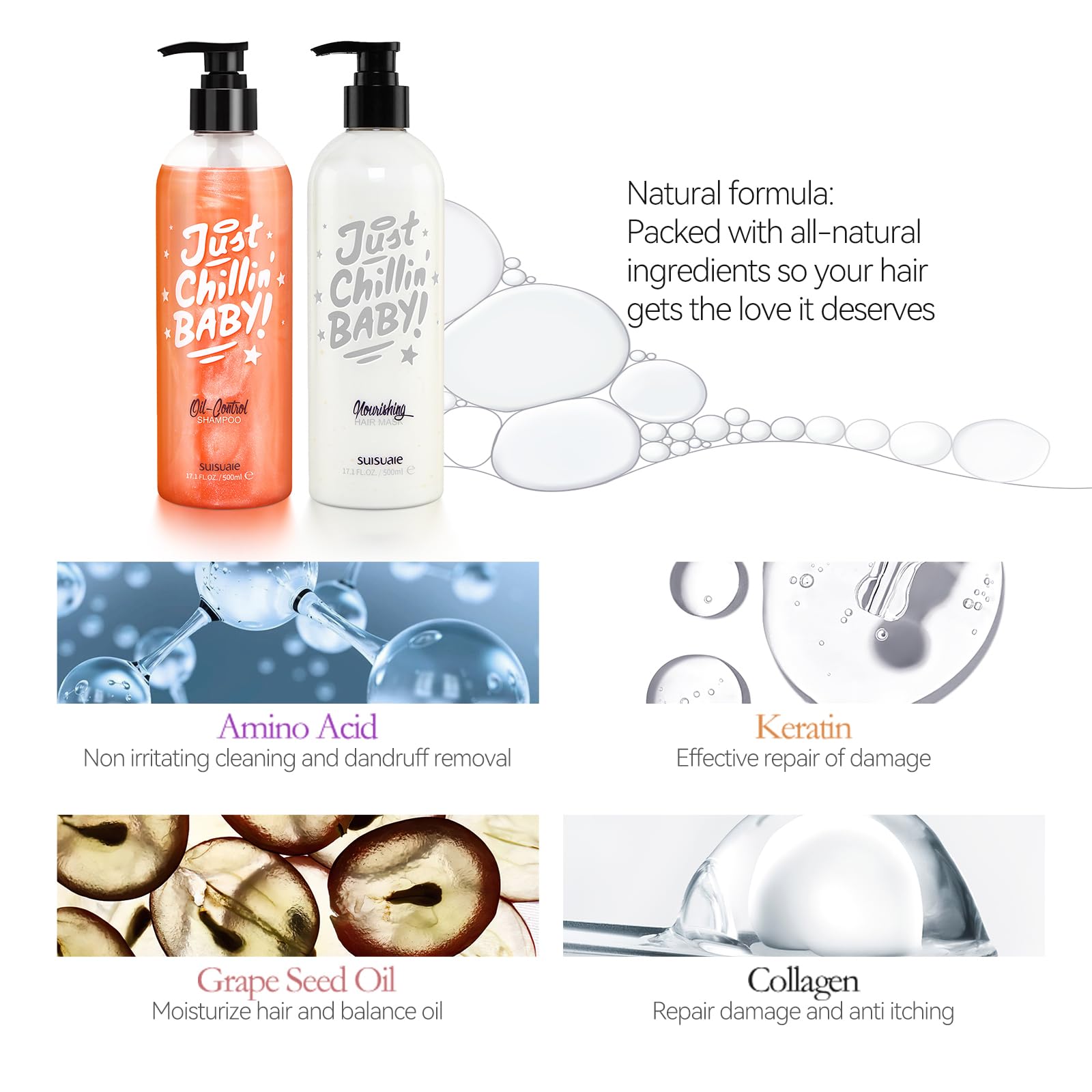 Suisuaie Clarifying Shampoo & Conditioner Set for Greasy Hair – Buildup & Dry Ends | 32.4 Fl Oz