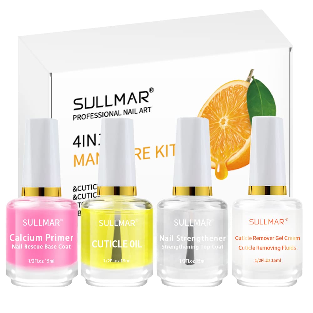 SULLMAR 4in1 Nail Care Kit – Nail Hardener, Calcium Primer & Cuticle Oil