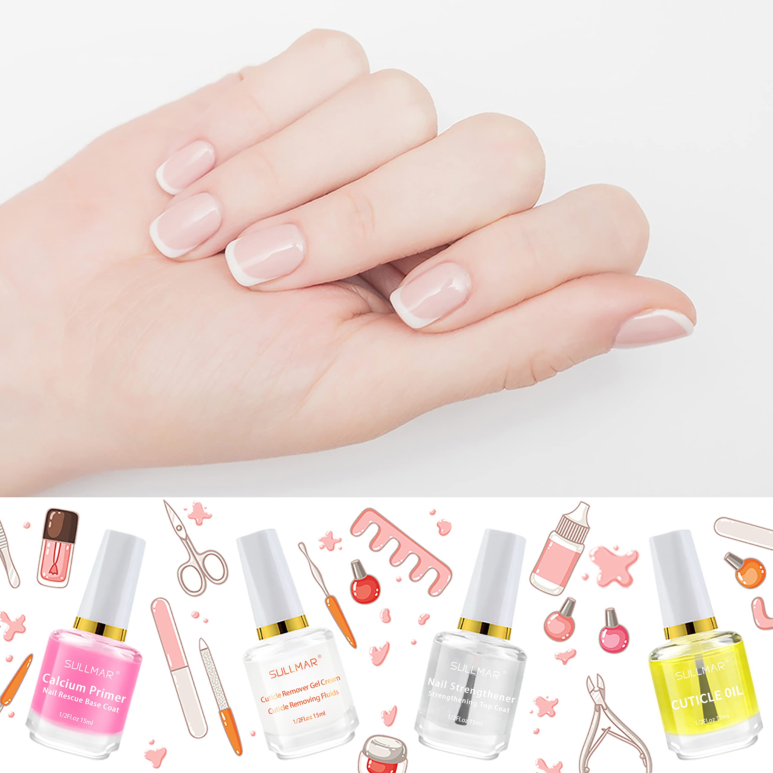 SULLMAR 4in1 Nail Care Kit – Nail Hardener, Calcium Primer & Cuticle Oil