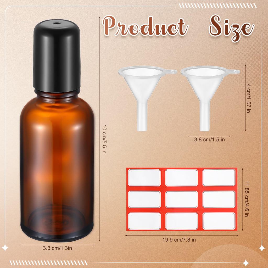 Sumind 12x 30ml Amber Glass Roller Bottles – Essential Oil Travel Set with Funnels & Labels