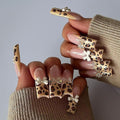 SUMINGGO 24Pcs Press On Nails | Medium Almond, Leopard Bowknot Design, Reusable Full-Cover Nails