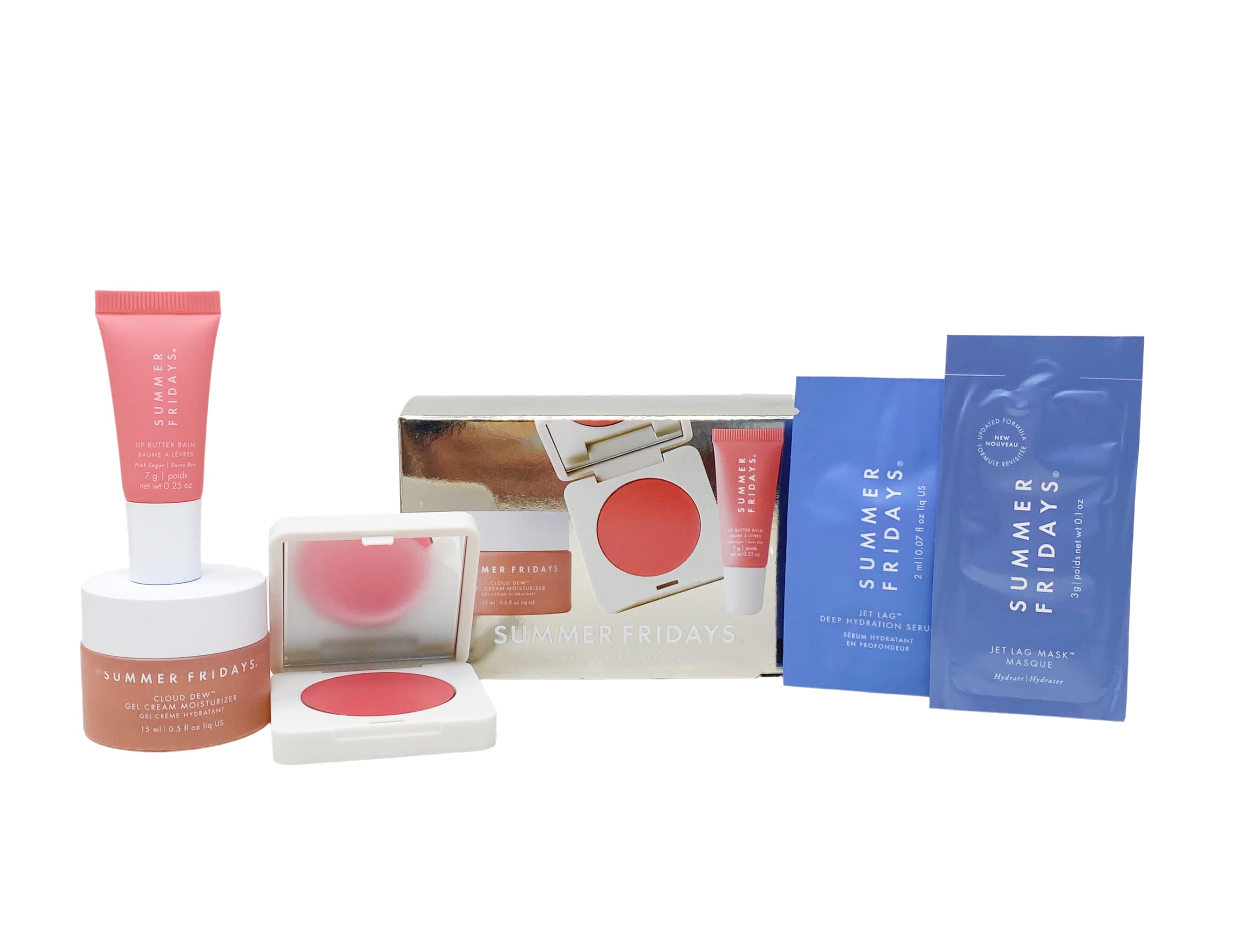 Summer Fridays The Dewy Pink Set – Gel Cream Moisturizer, Lip Balm Pink Sugar, Bush Butter Balm Pink Sunset
