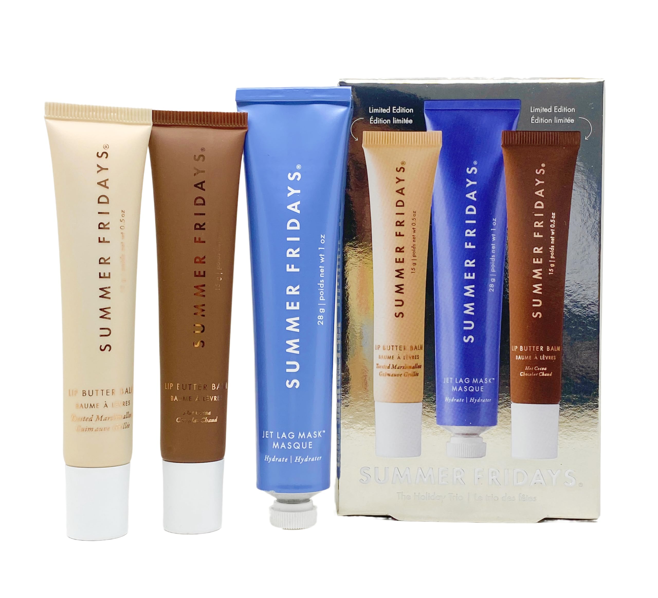 Summer Fridays The Holiday Trio: Jet Lag Mask Mini + Lip Butter Balms in Toasted Marshmallow & Hot Cocoa