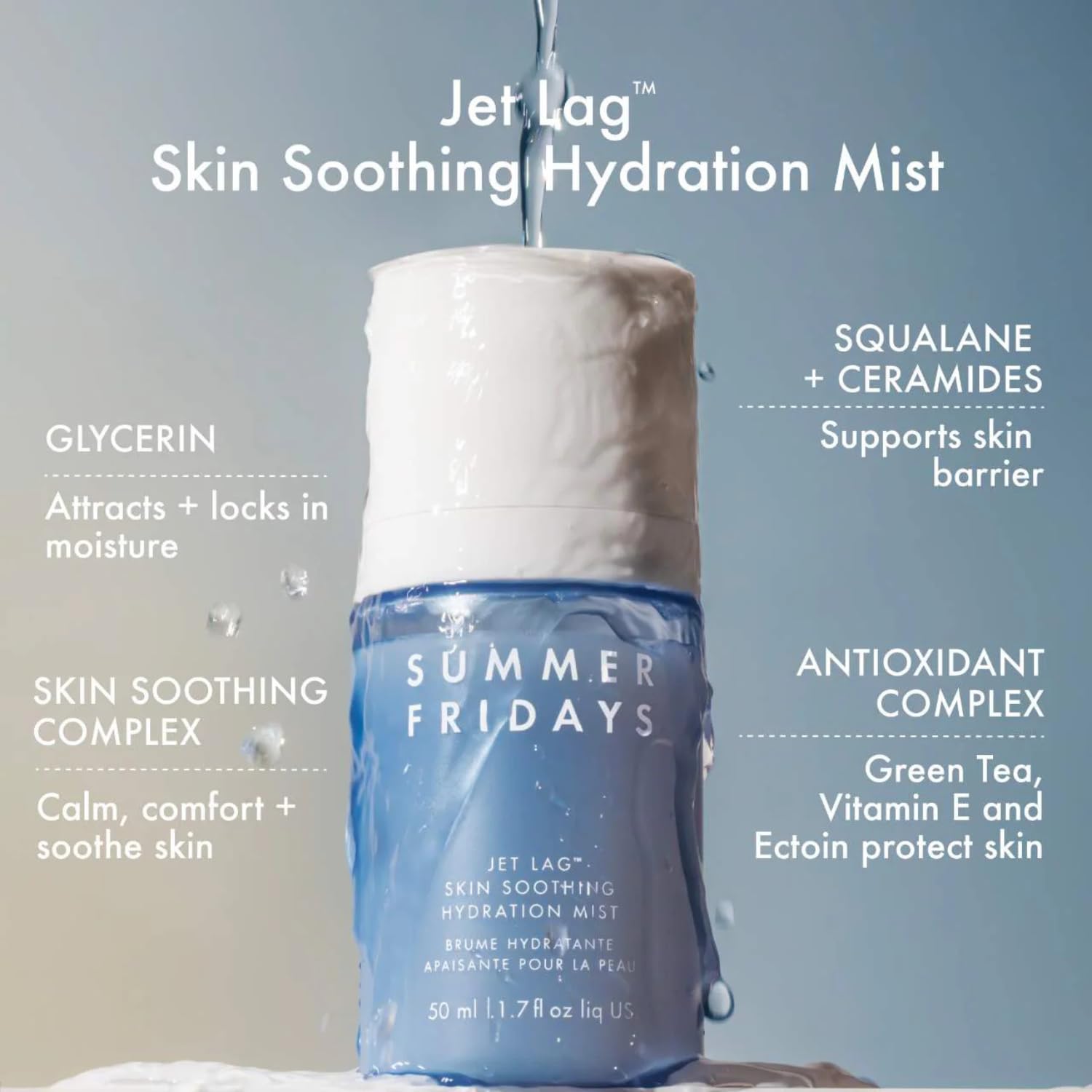 Summer Fridays Jet Lag Skin Soothing Hydration Mist — Ultra-Fine Facial Spray for Hydration & Barrier Support