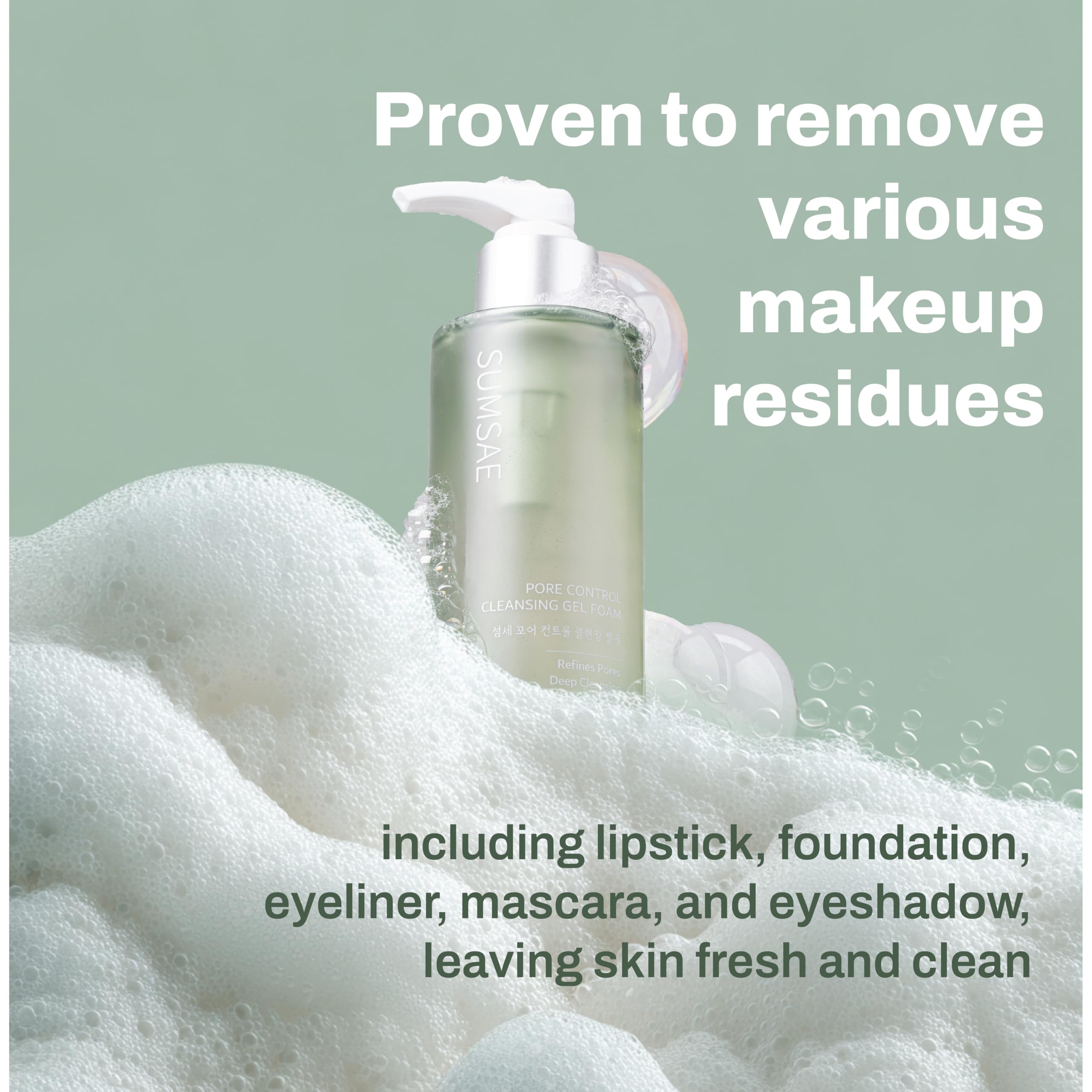 SUMSAE Pore Control Gel-to-Foam Cleanser – Green Tea & Chestnut Shell, Oil Control, 155ml