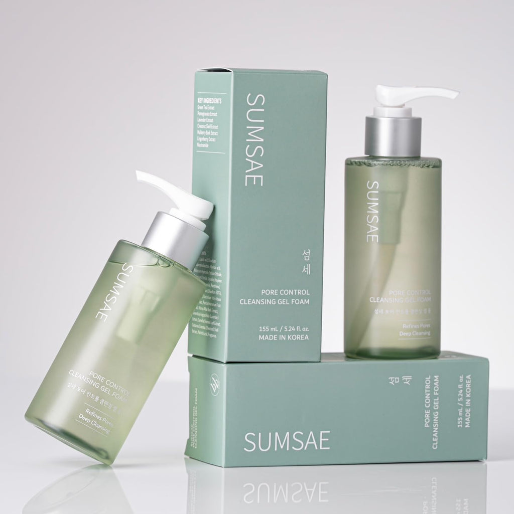 SUMSAE Pore Control Gel-to-Foam Cleanser – Green Tea & Chestnut Shell, Oil Control, 155ml