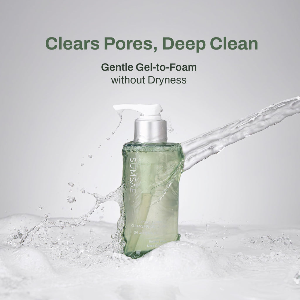 SUMSAE Pore Control Gel-to-Foam Cleanser – Green Tea & Chestnut Shell, Oil Control, 155ml