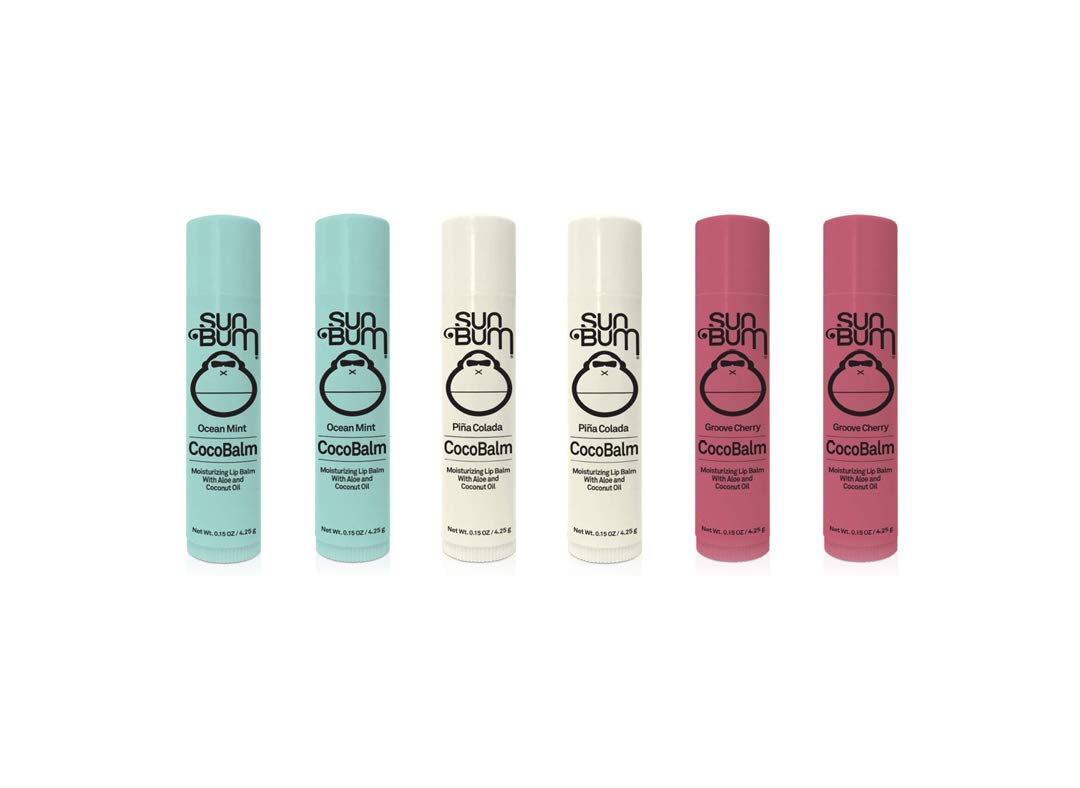 Sun Bum CocoBalm Lip Balm – Vegan & Cruelty-Free 6-Pack (Pina Colada, Ocean Mint, Groove Cherry)