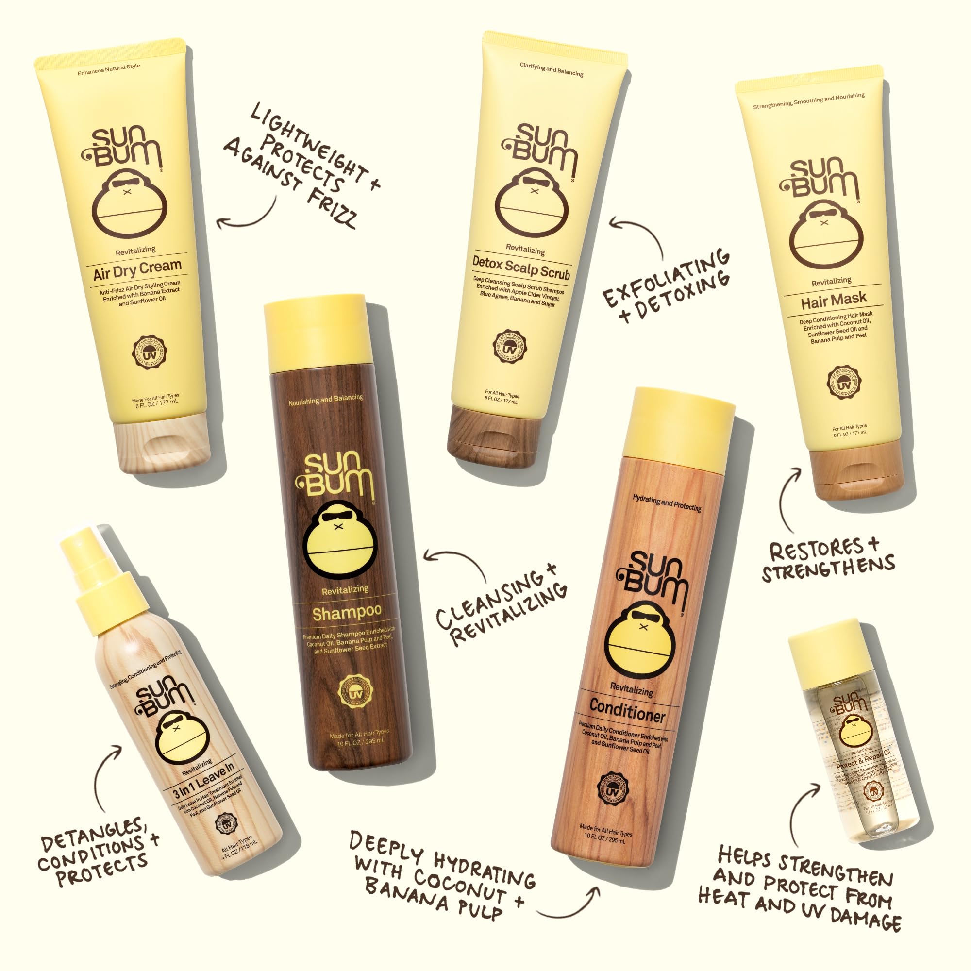 Sun Bum Revitalizing Shampoo & Conditioner – Vegan, Cruelty-Free Hydration for Color-Protected Hair (10 oz Each)
