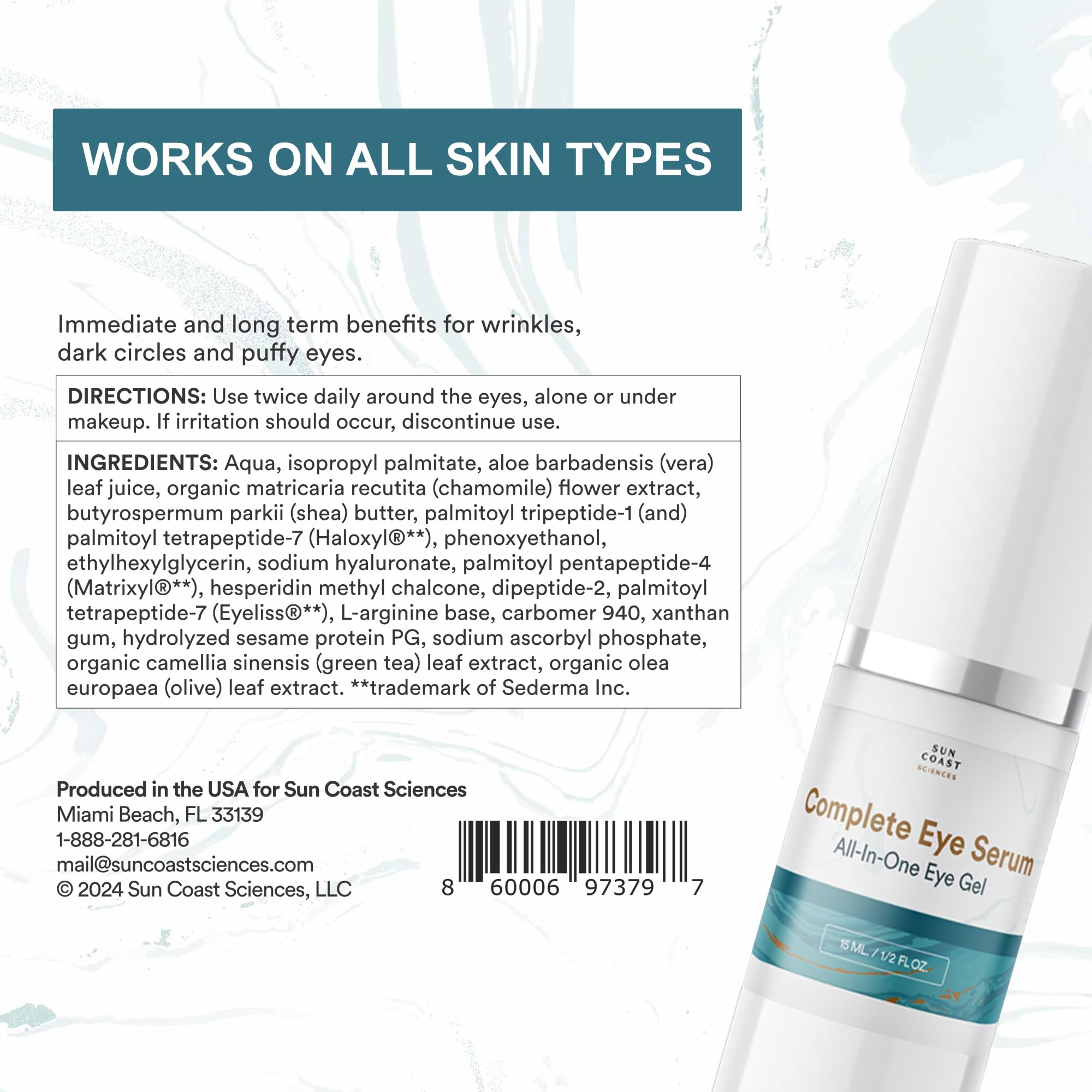 Sun Coast Sciences Complete Eye Serum by Dr. Mark Rosenberg — Wrinkle Reduction, Dark Spot Fading & Under-Eye Bags (Pack of 6)