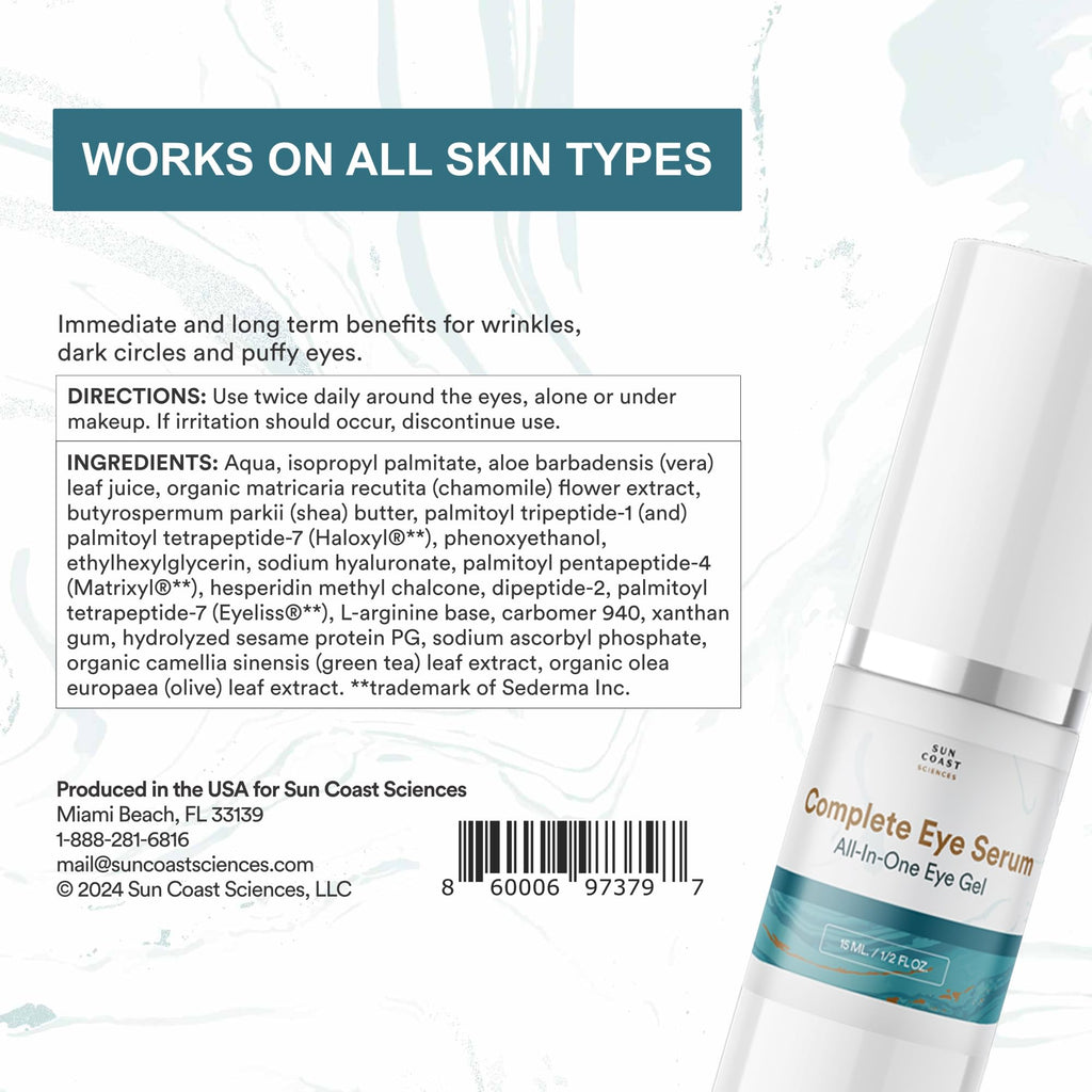Sun Coast Sciences Complete Eye Serum — Dr. Rosenberg Recommended (Wrinkles, Dark Spots & Bags)