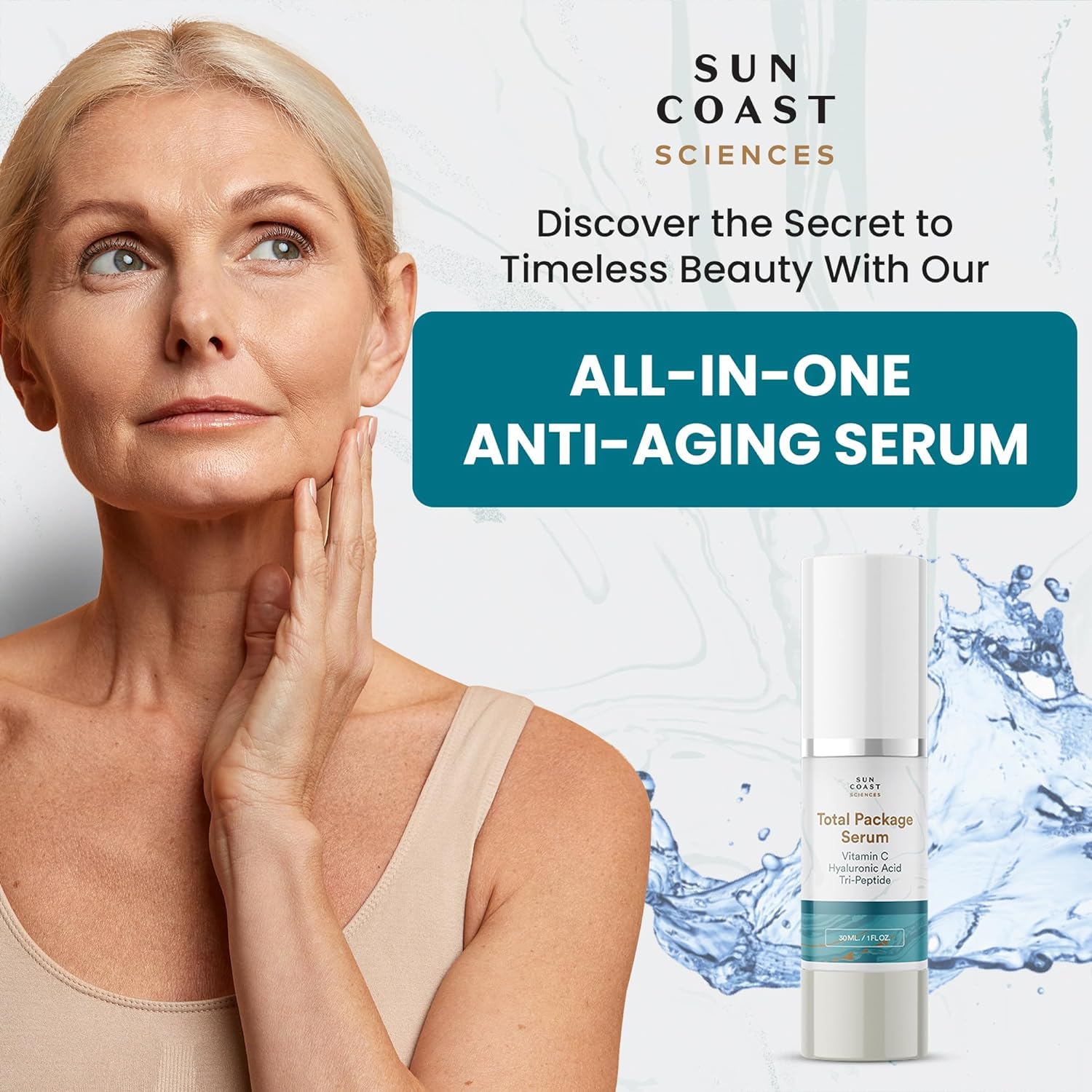 Sun Coast Sciences Total Package Serum – All-In-One Vitamin C + Hyaluronic Acid Anti-Aging Serum (Pack of 4, 1 fl oz each)