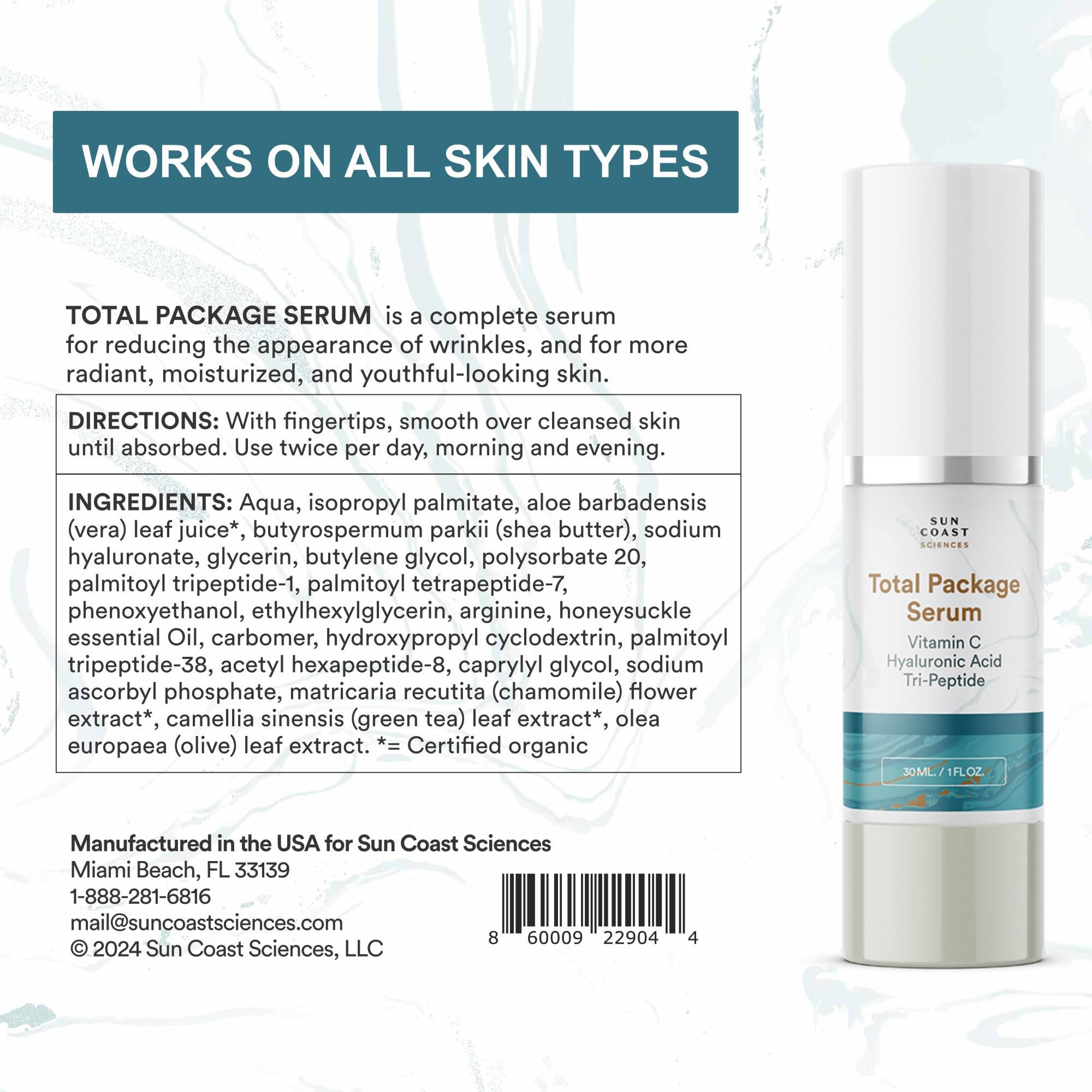 Sun Coast Sciences Total Package Serum – All-In-One Vitamin C + Hyaluronic Acid Anti-Aging Serum (Pack of 4, 1 fl oz each)