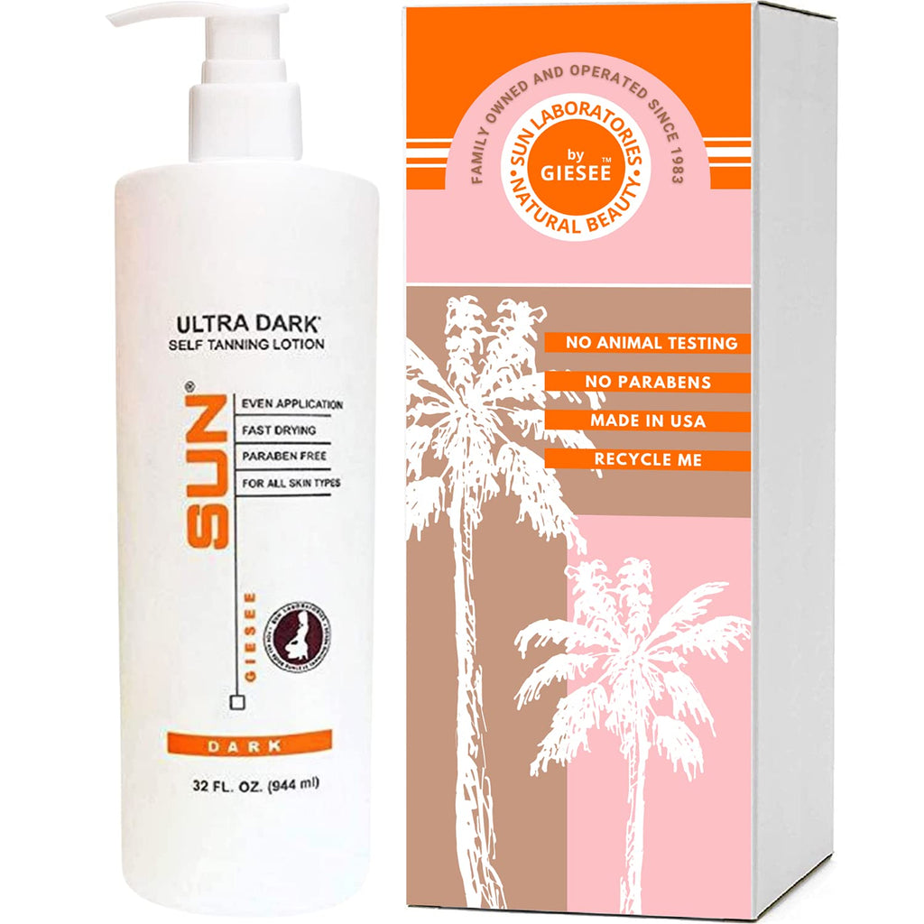 Sun Laboratories by Giesee Ultra Dark Self Tanning Lotion 32 oz | Organic Sunless Tanner for Face & Body