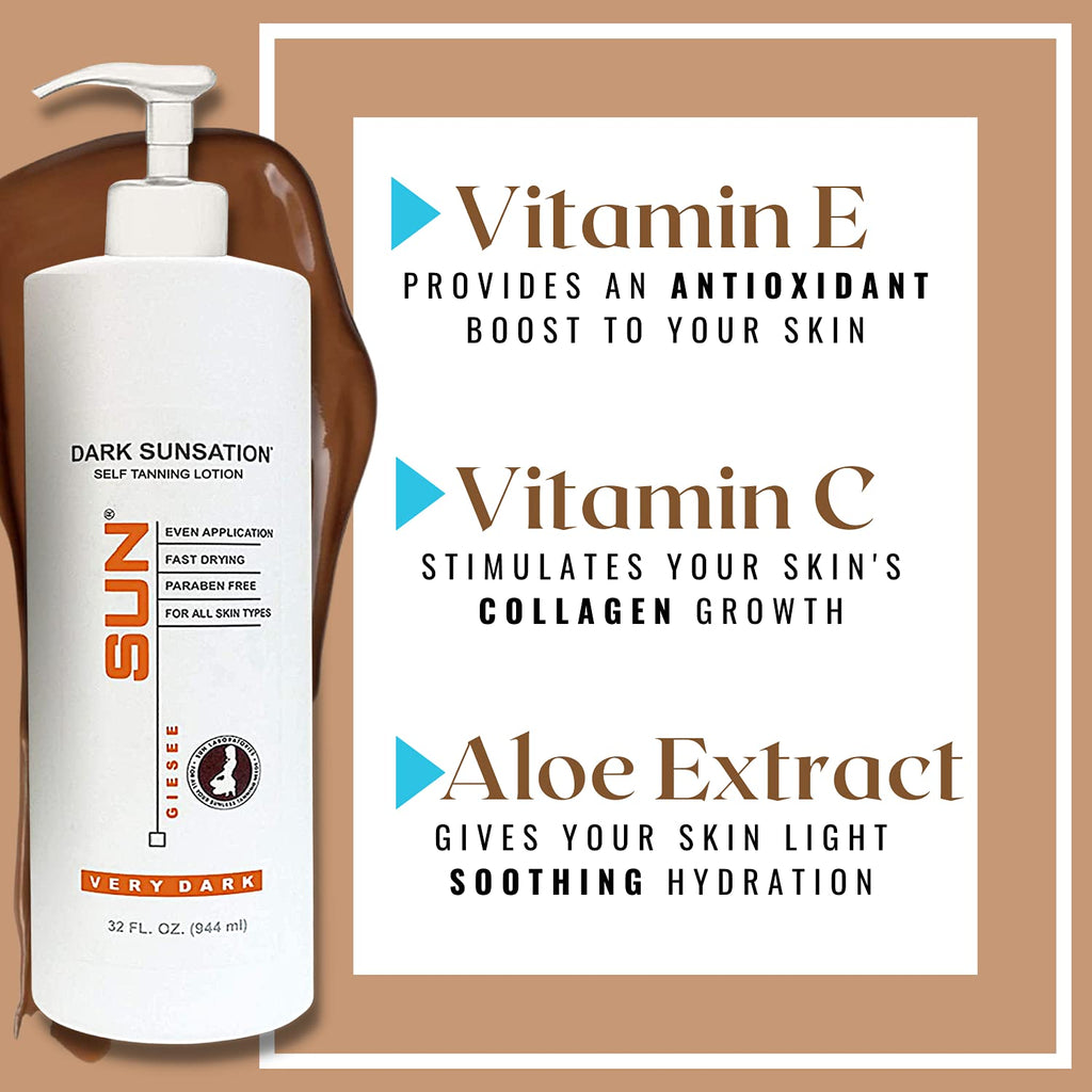 Sun Laboratories by Giesee Dark Sunsation Self Tanning Lotion 32 oz – Ultra Dark, Fragrance-Free Sunless Tanner